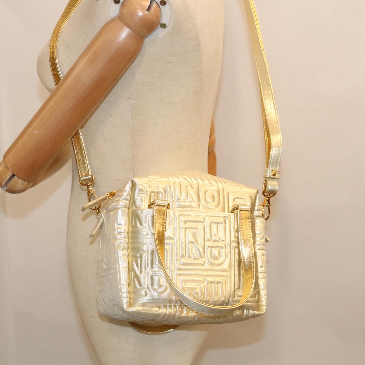 FENDI Hand Bag Nylon 2way Gold 63497A