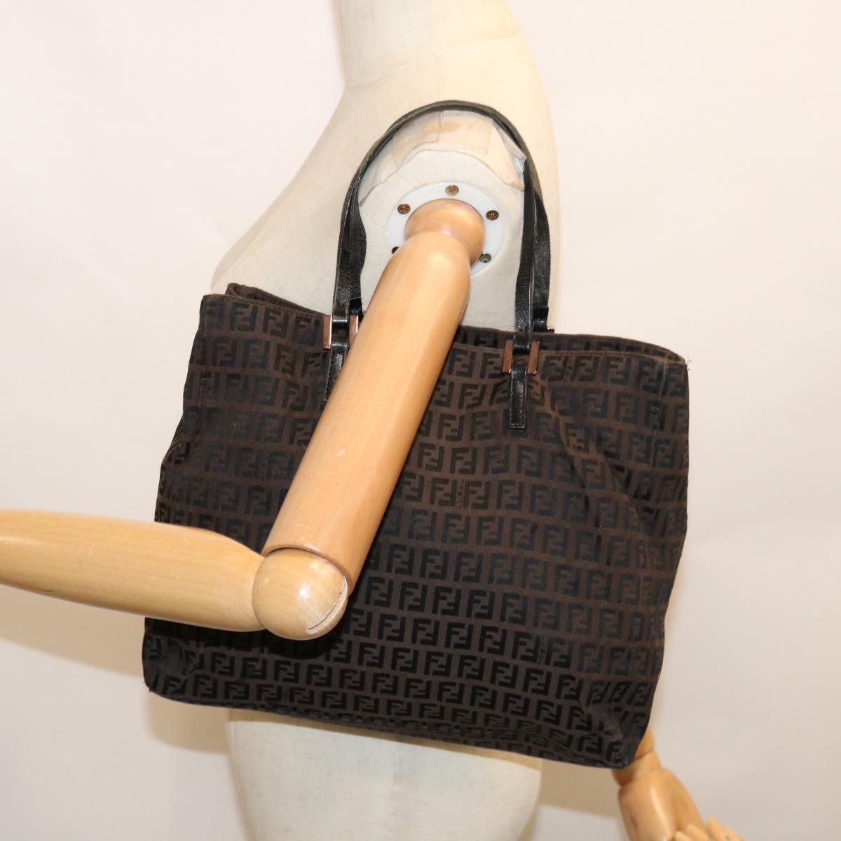 FENDI Zucchino Canvas Tote Bag Brown 64110