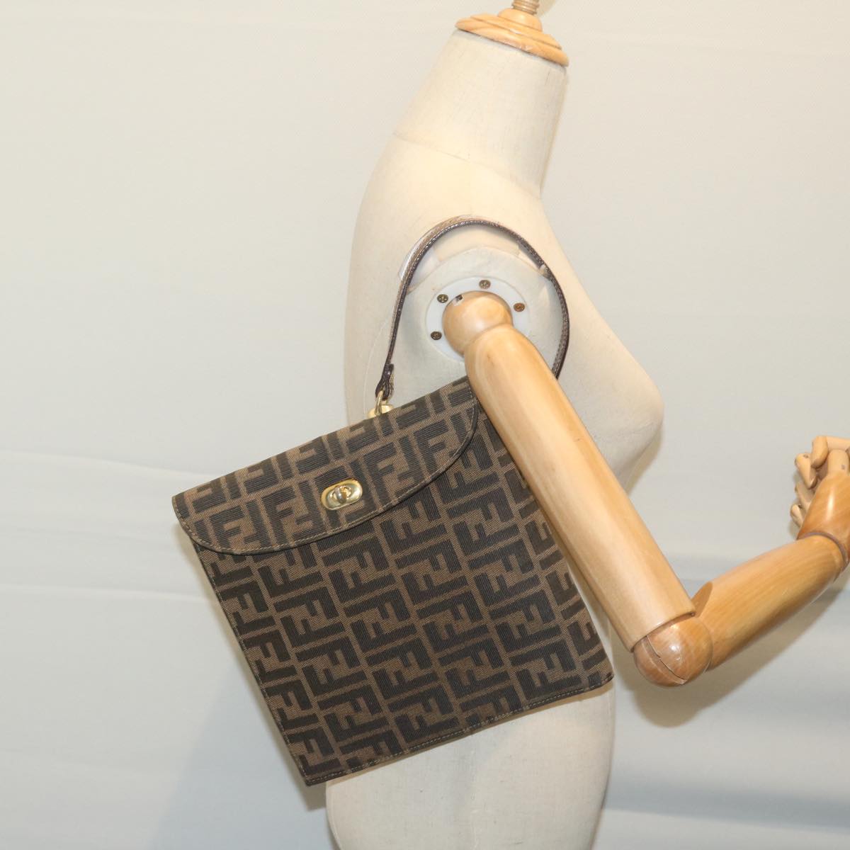 FENDI Zucca Canvas Hand Bag Black Brown 64269