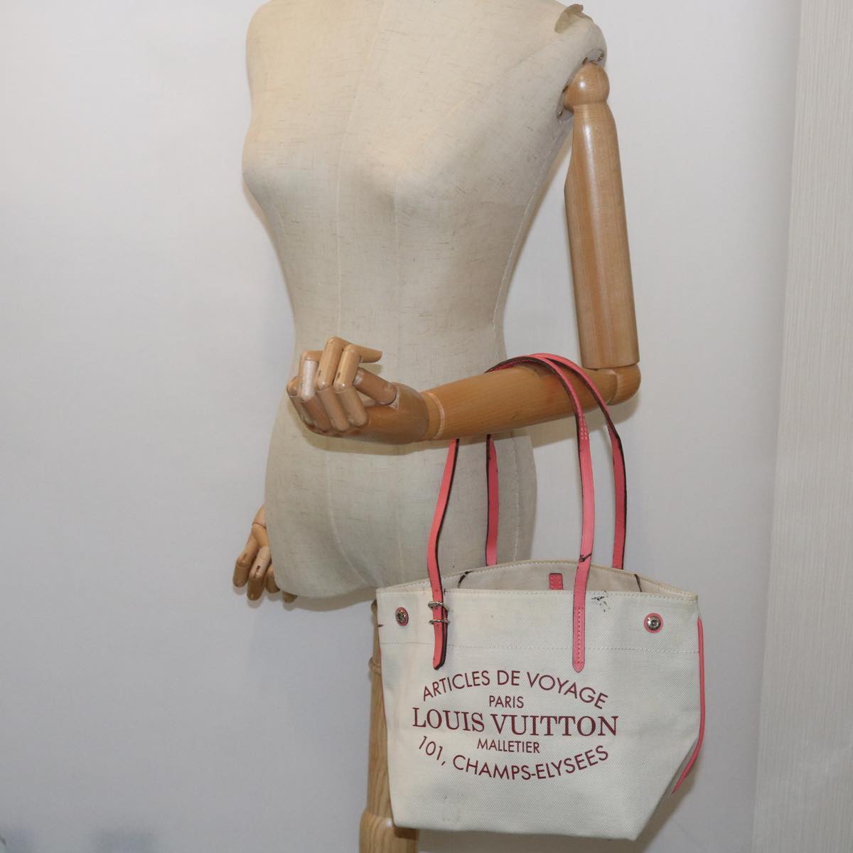 LOUIS VUITTON Cabas PM Tote Bag Canvas Beige Pink M94505 LV 64362