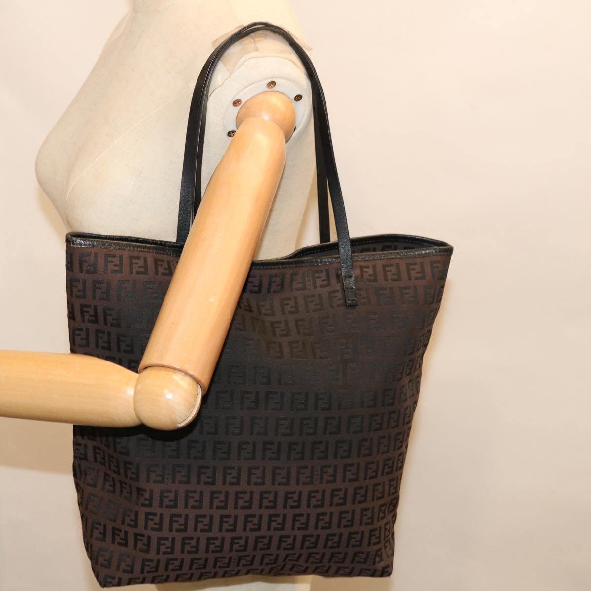 FENDI Zucchino Canvas Tote Bag Brown 64761