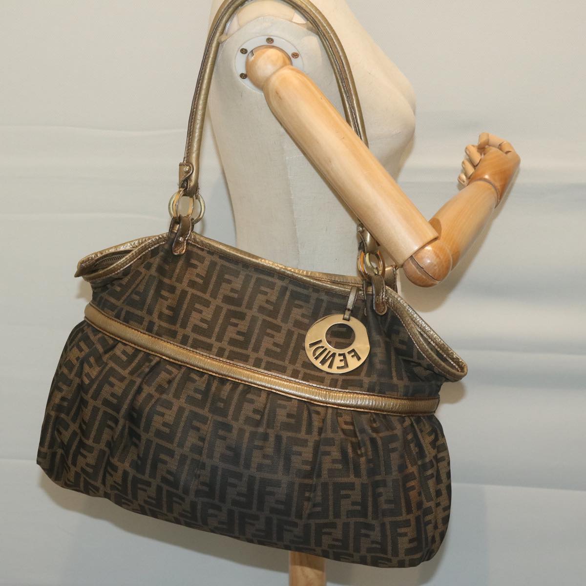FENDI Zucca Canvas Tote Bag Black Brown 65505