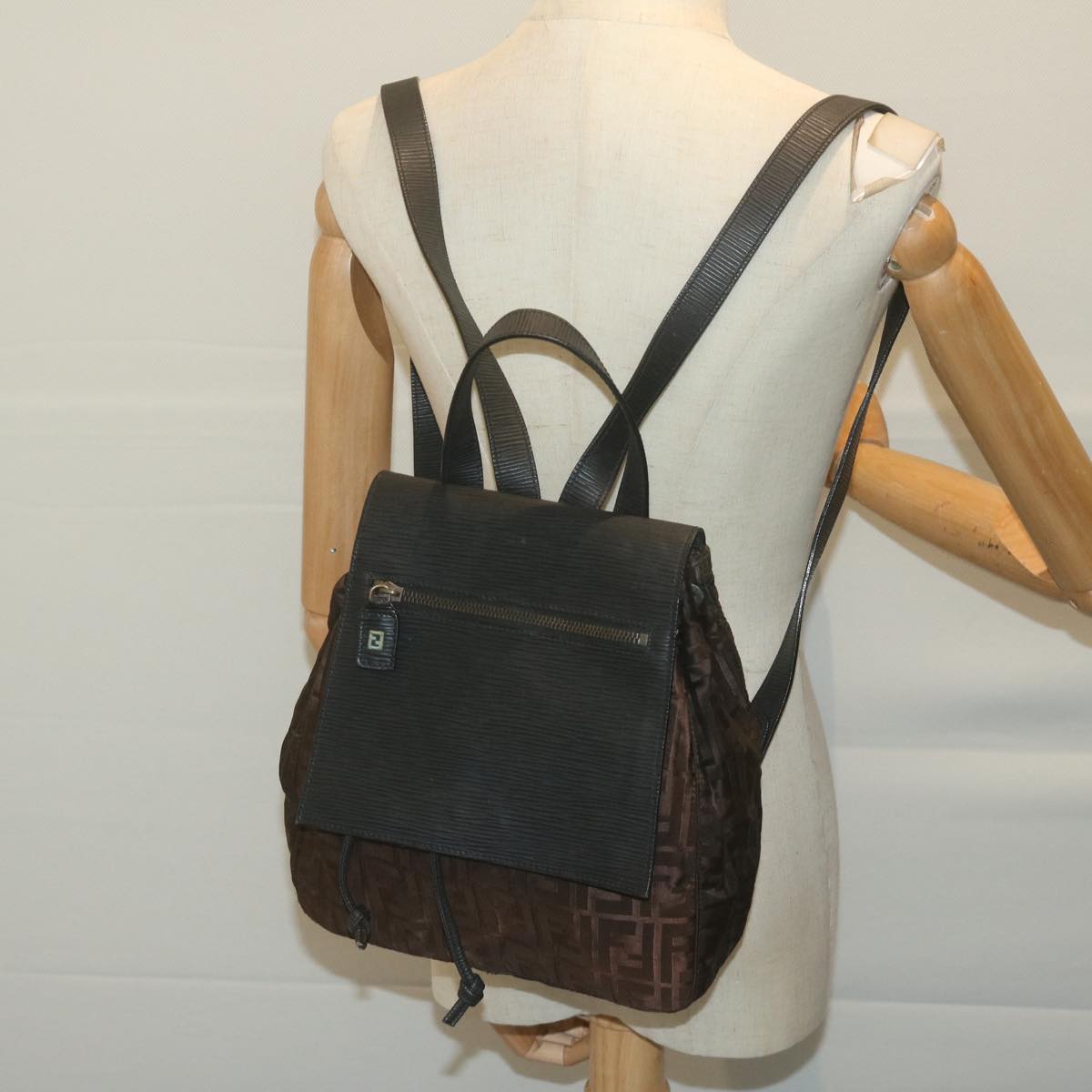 FENDI Zucca Canvas Backpack Brown Black 65921