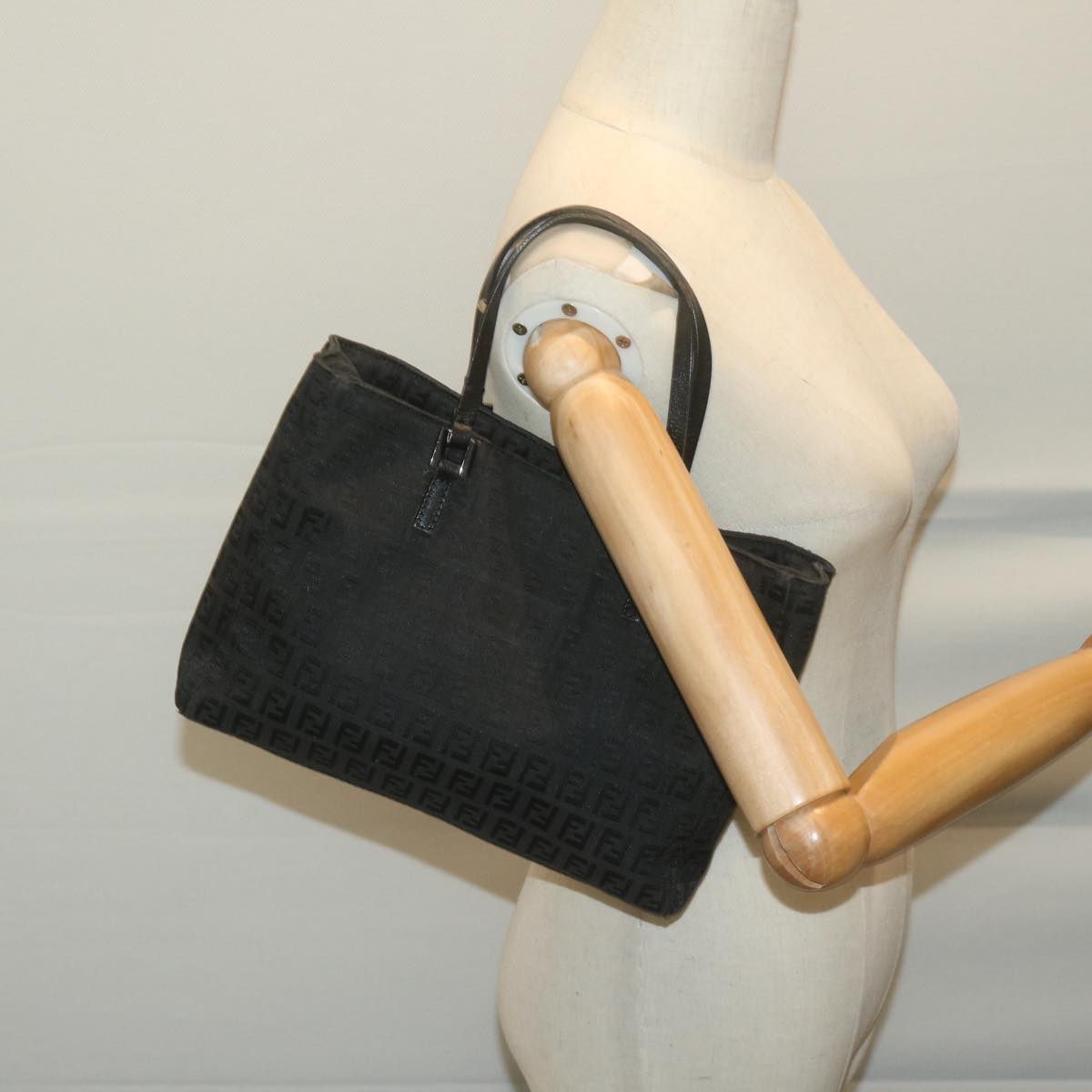 FENDI Zucchino Canvas Hand Bag Black 8BL025 65922