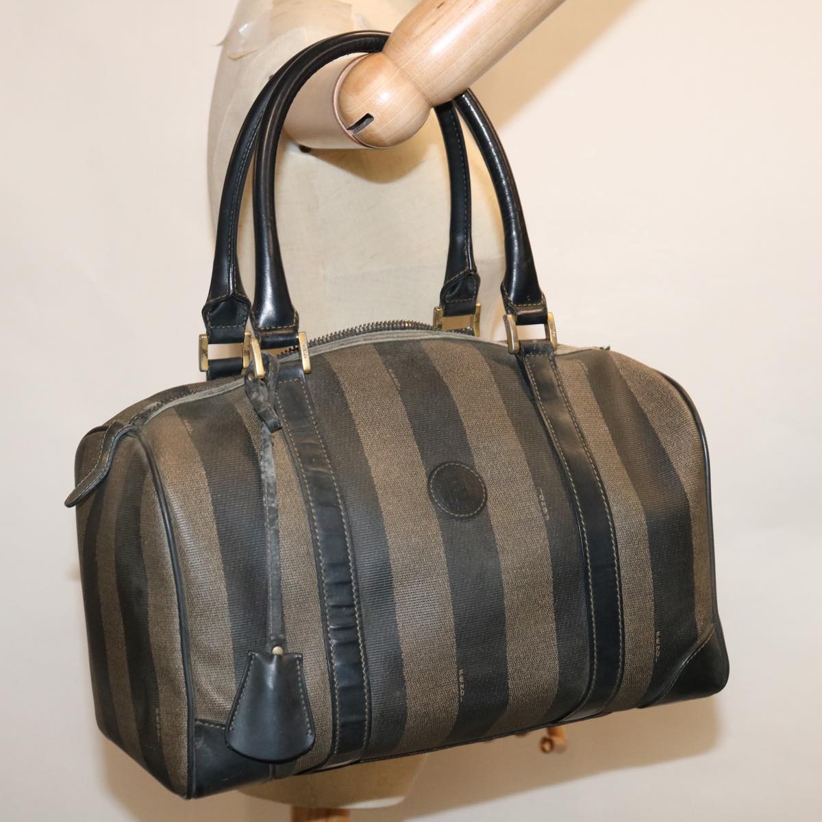 FENDI Pecan Canvas Hand Bag Brown Black 67084