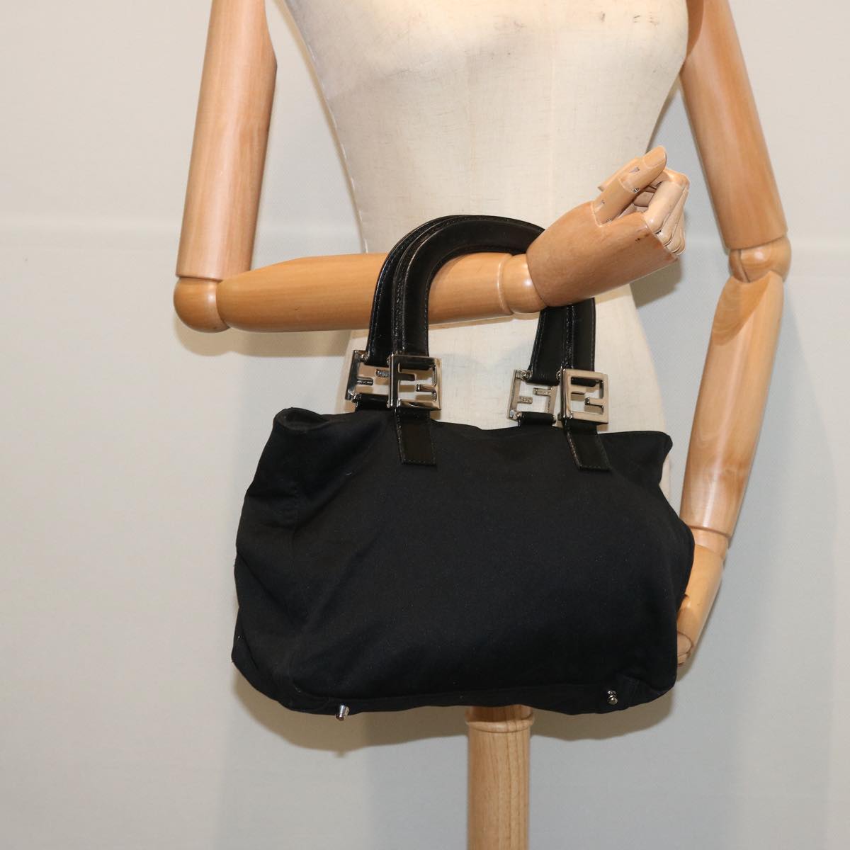 FENDI Hand Bag Nylon Black 67349