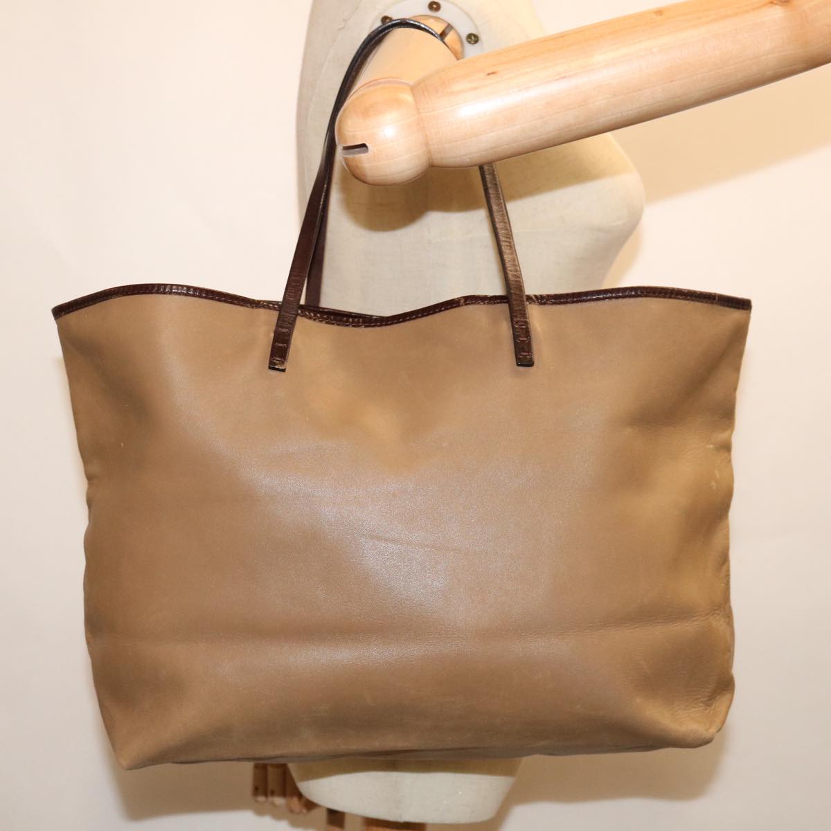 FENDI Tote Bag Leather Beige 67352