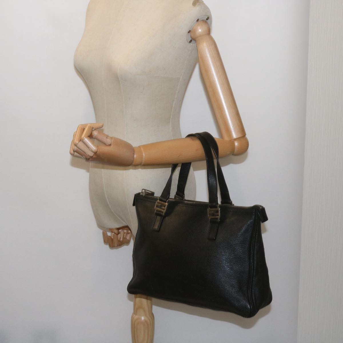 FENDI Hand Bag Leather Black 68245