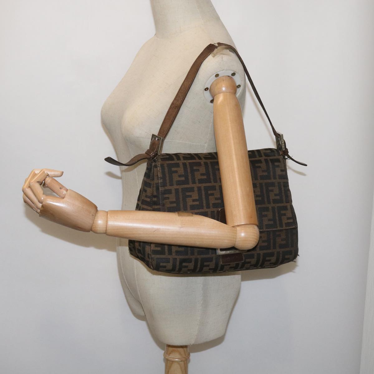 FENDI Zucca Canvas Mamma Baguette Shoulder Bag Brown