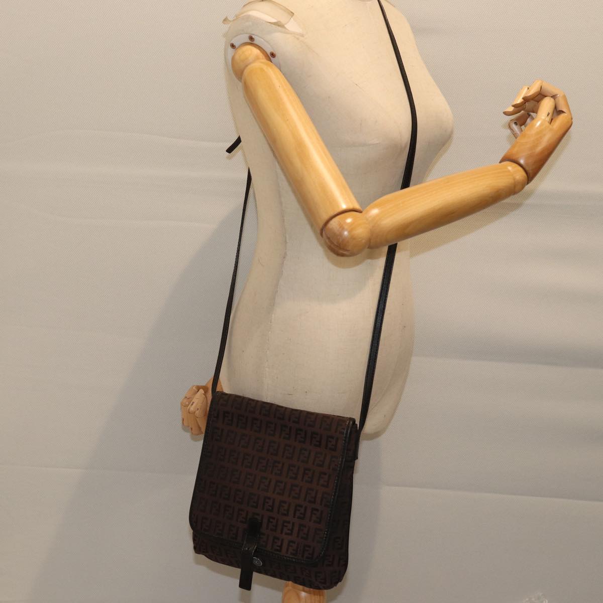 FENDI Zucchino Canvas Shoulder Bag Black 70164