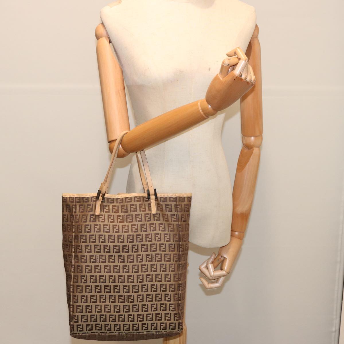 FENDI Zucchino Canvas Tote Bag Beige 70169