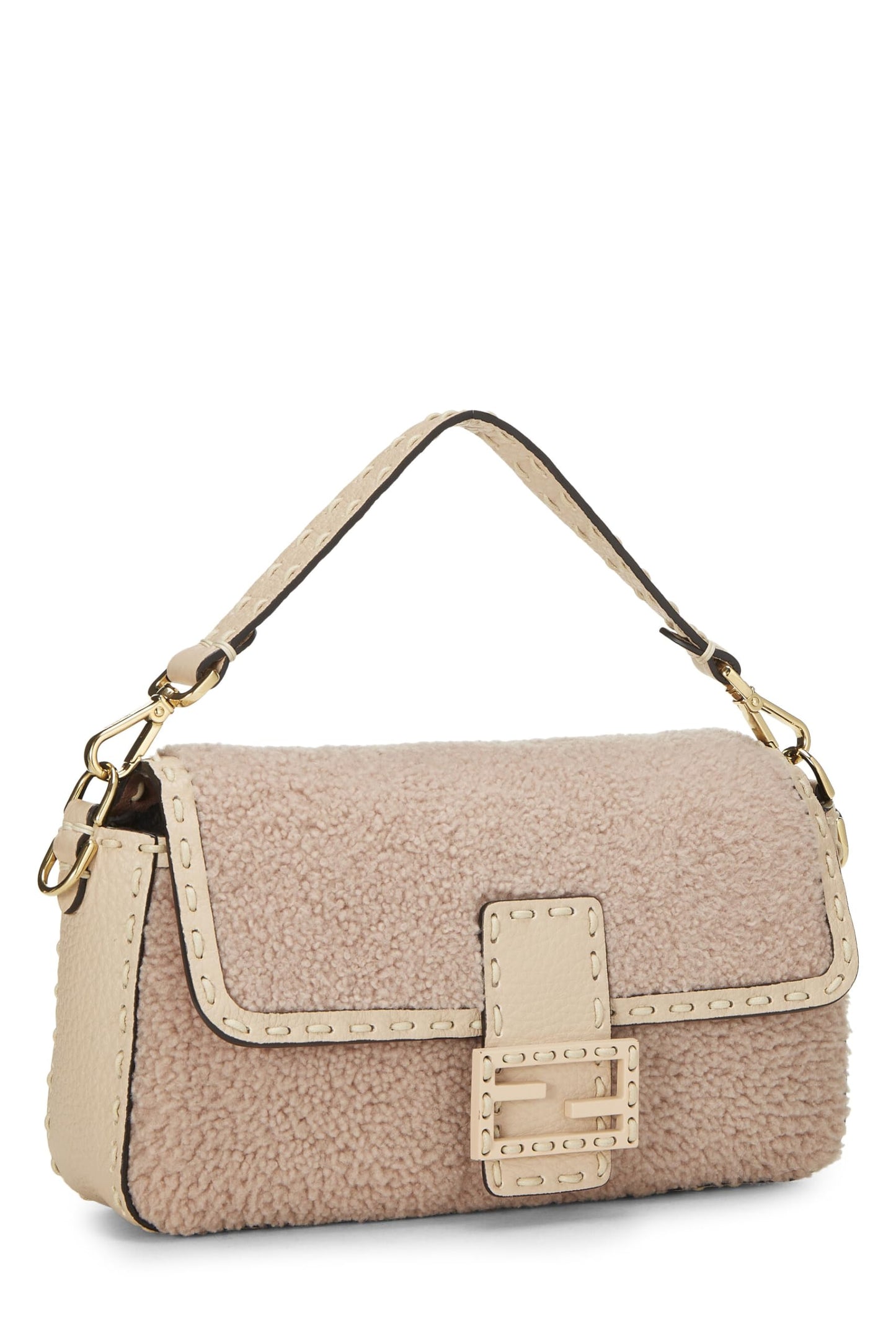 Fendi, Pink Shearling Baguette Crossbody, Pink