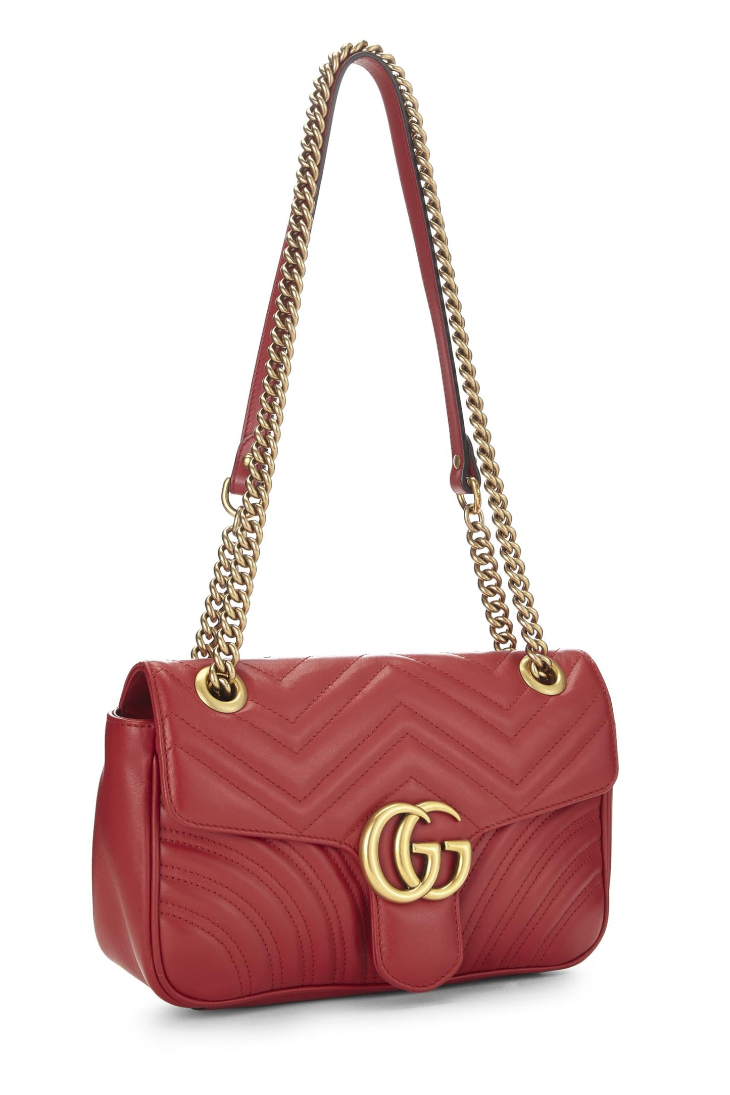Gucci, Red Leather GG Marmont Shoulder Bag Small, Red