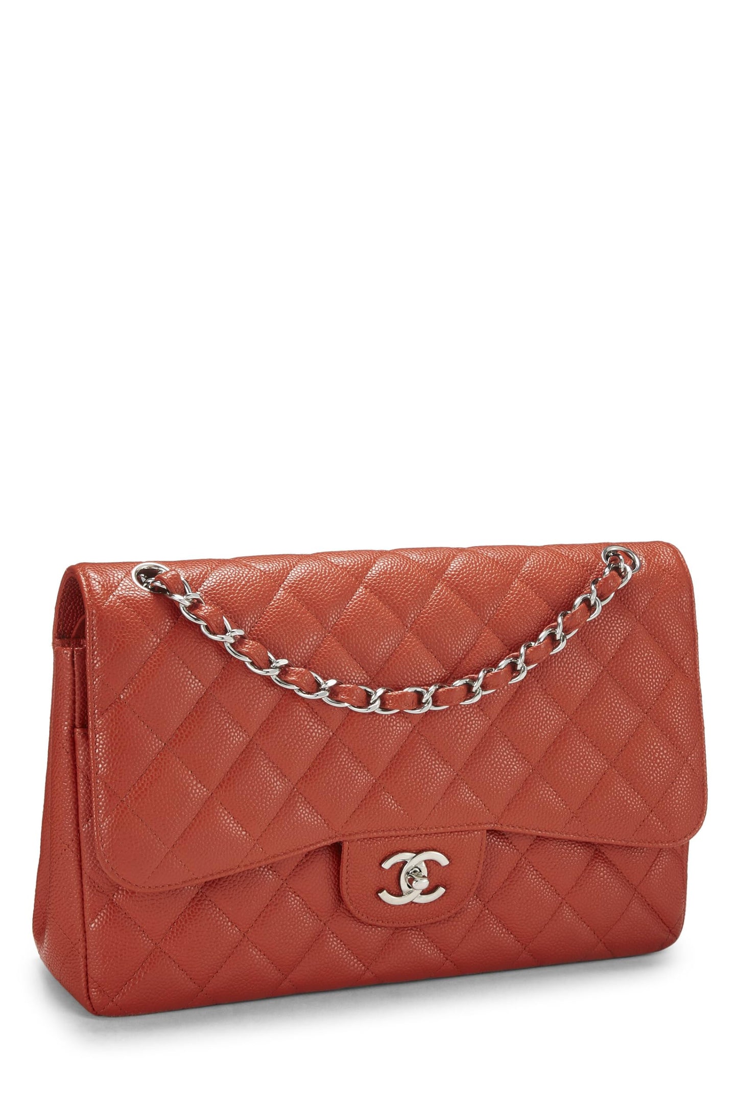 Chanel, Orange Quilted Caviar New Classic Double Flap Jumbo, Orange