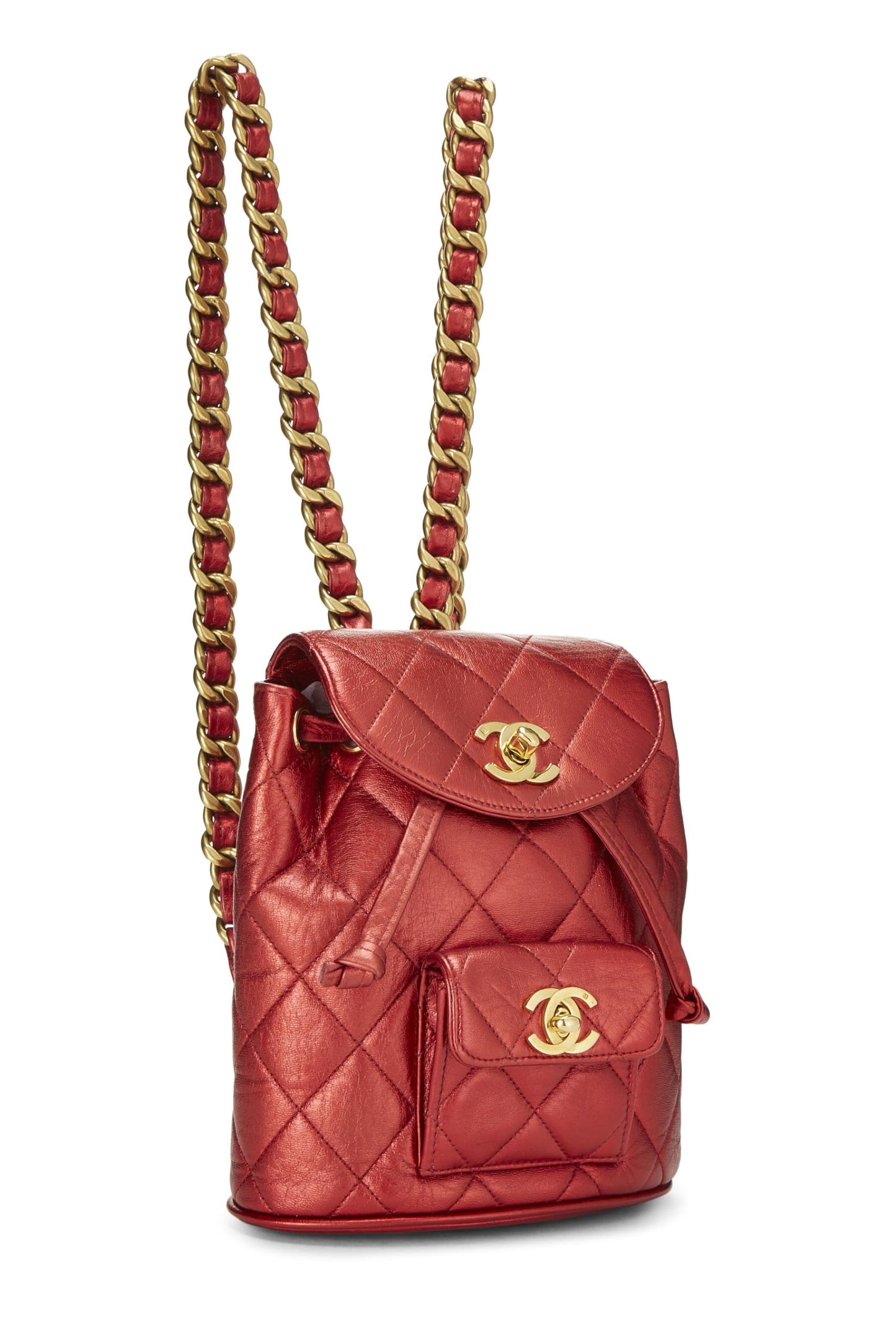 Chanel, Red Metallic Leather Classic Backpack Mini, Red
