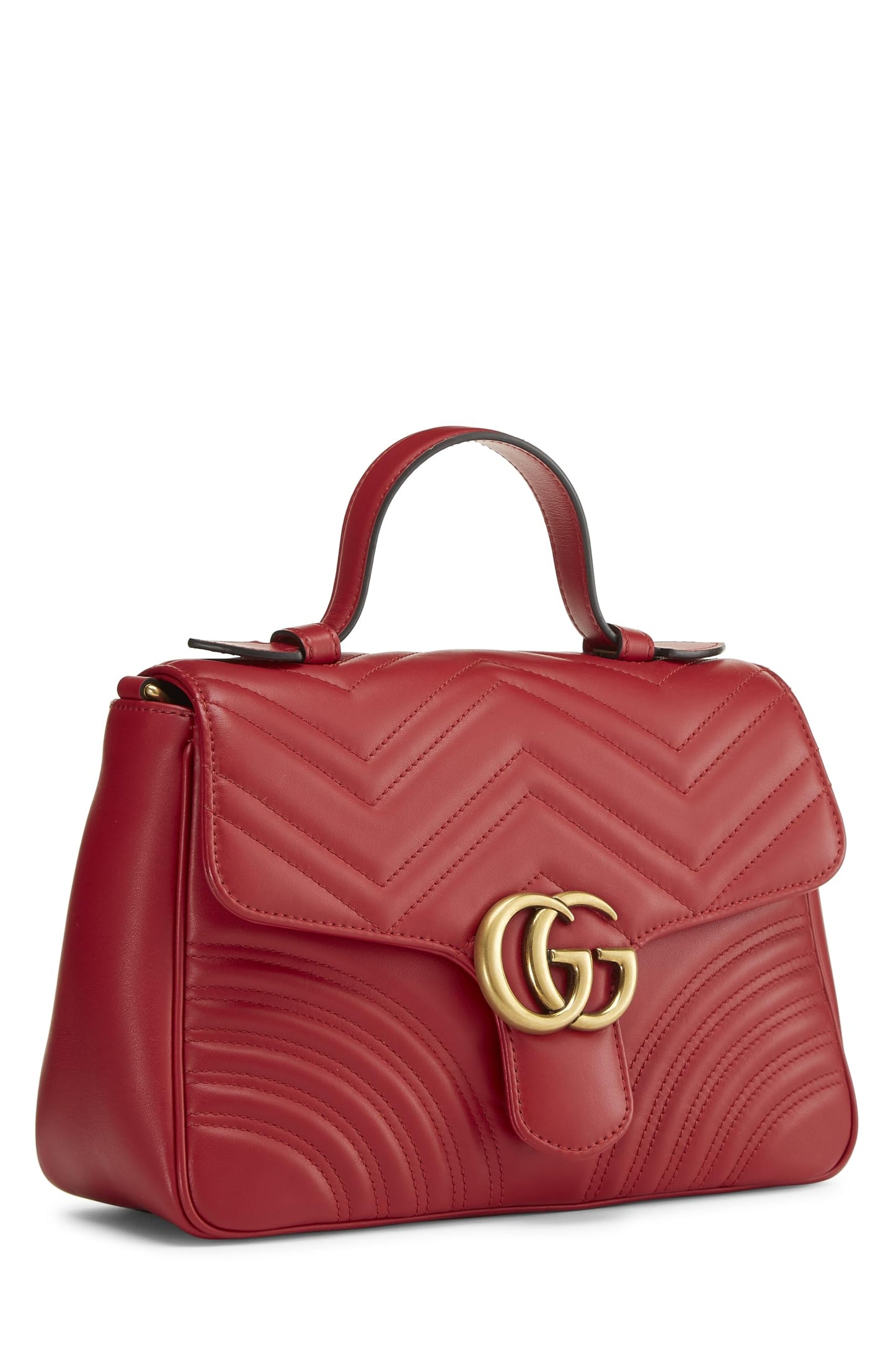 Gucci, Red Leather GG Marmont Top Handle Bag Small, Red