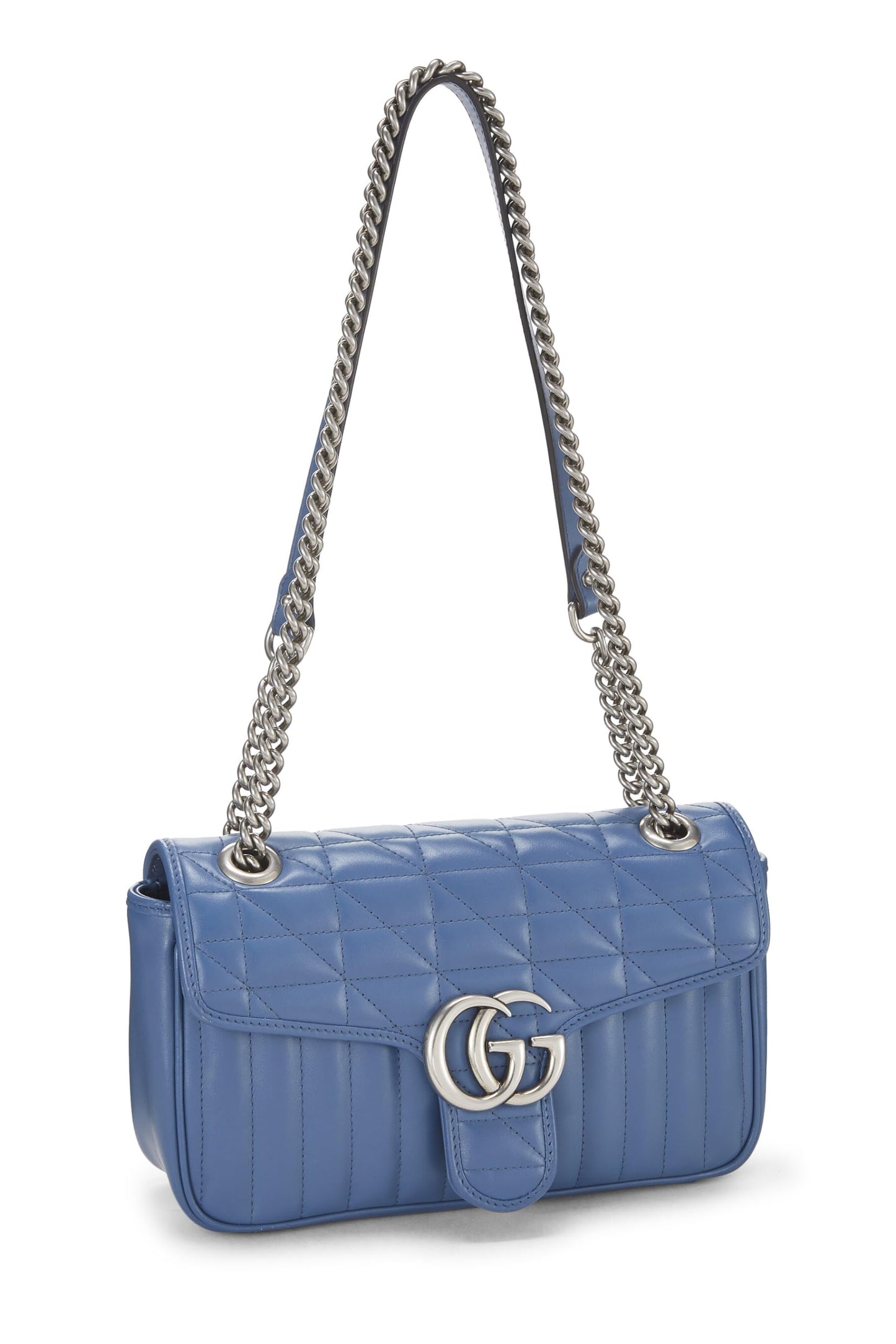 Gucci, Blue Leather Marmont Matelassé Shoulder Bag, Blue