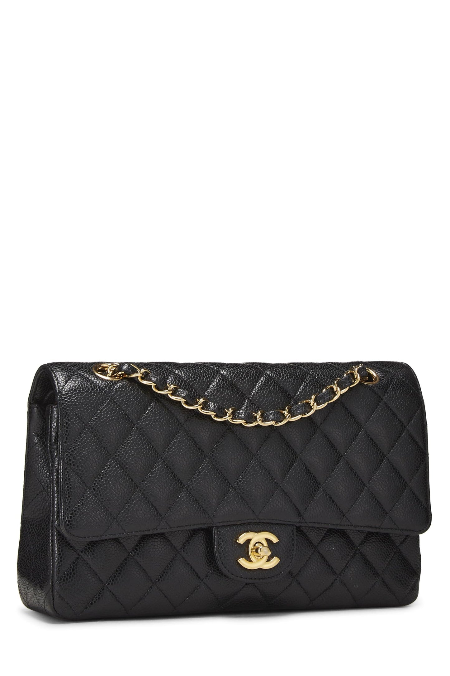 Chanel, Black Quilted Caviar Classic Double Flap Medium, Black