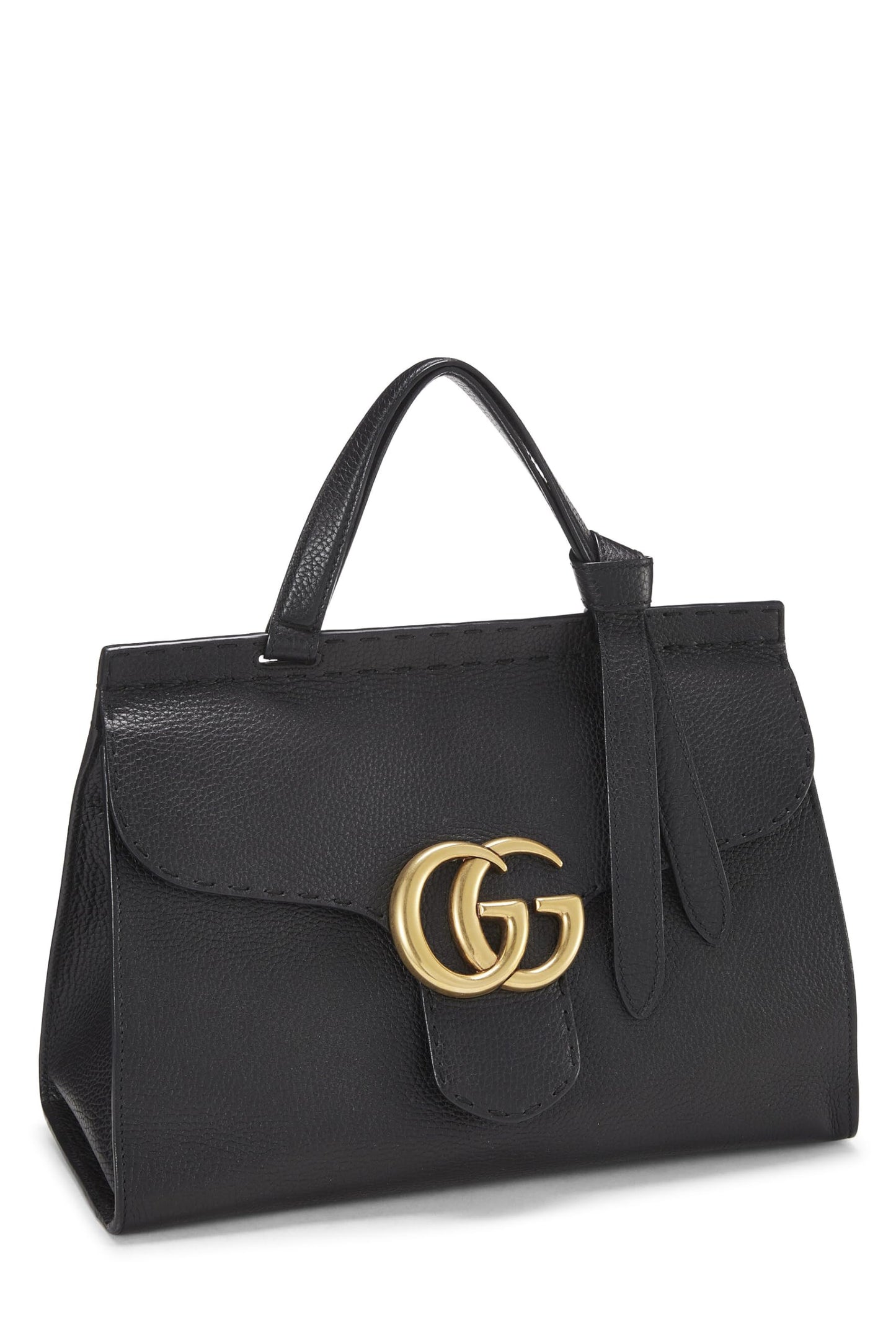Gucci, Black Leather GG Marmont Top Handle Flap Bag Small, Black