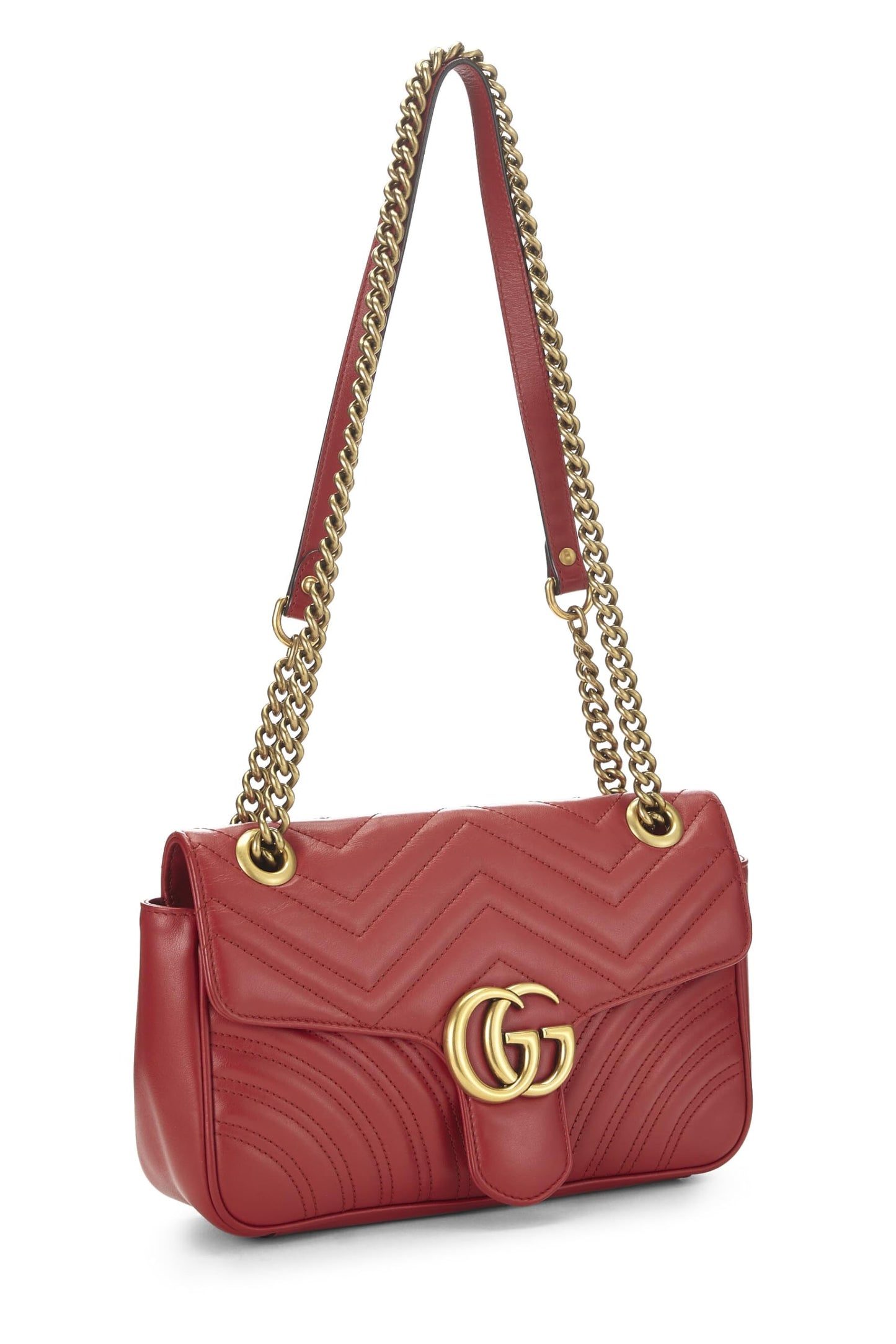 Gucci, Red Leather GG Marmont Shoulder Bag Small, Red