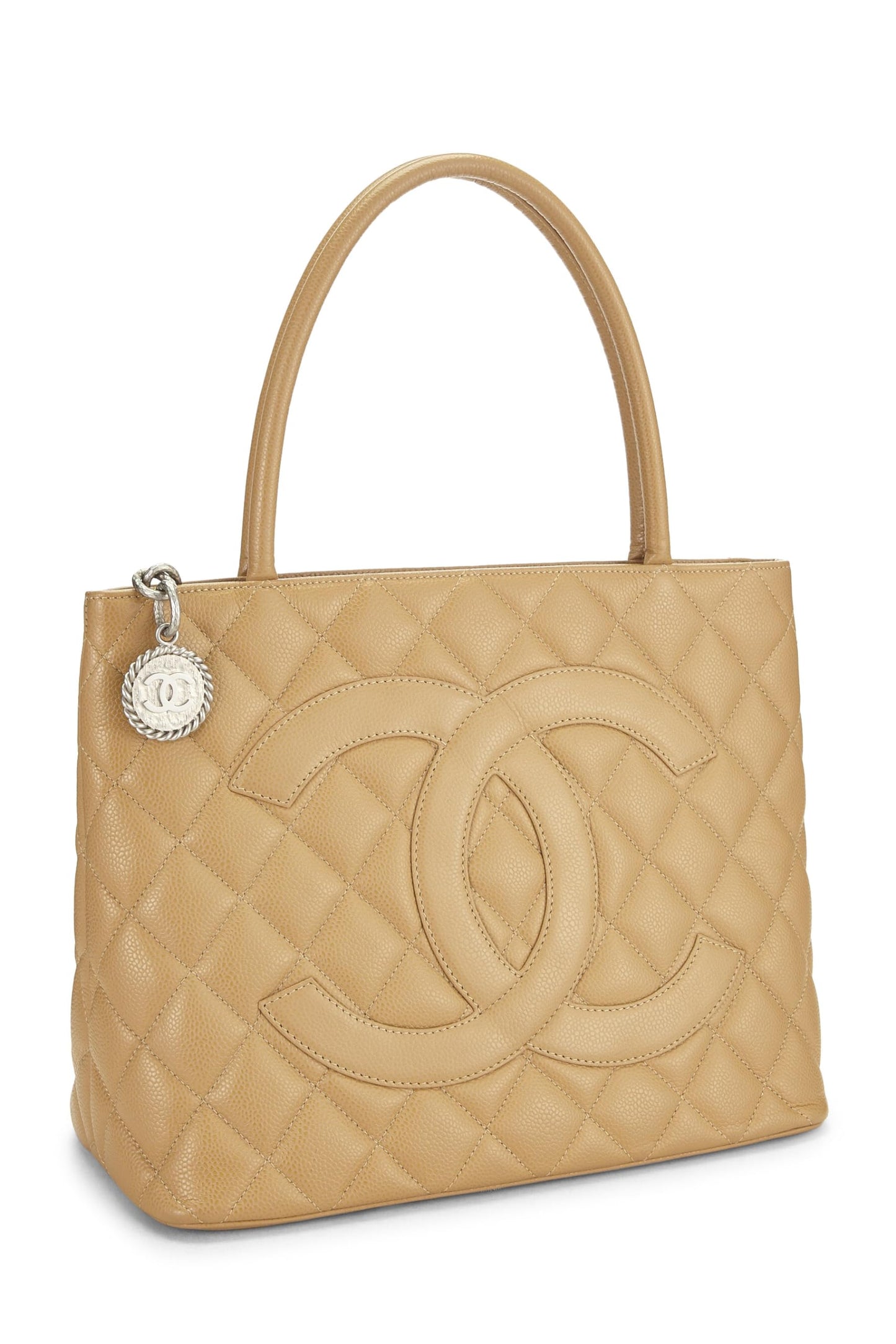 Chanel, Beige Quilted Caviar Medallion Tote, Beige