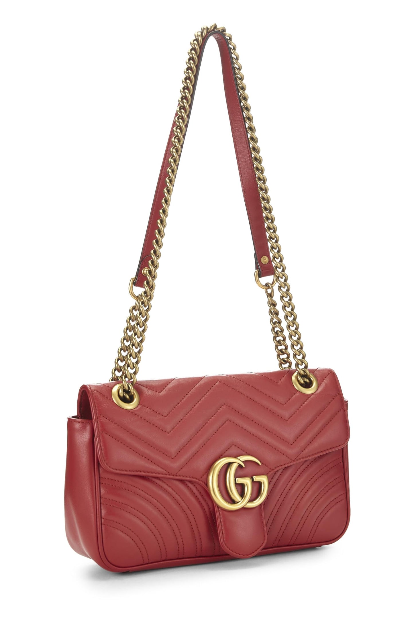 Gucci, Red Leather GG Marmont Shoulder Bag Small, Red