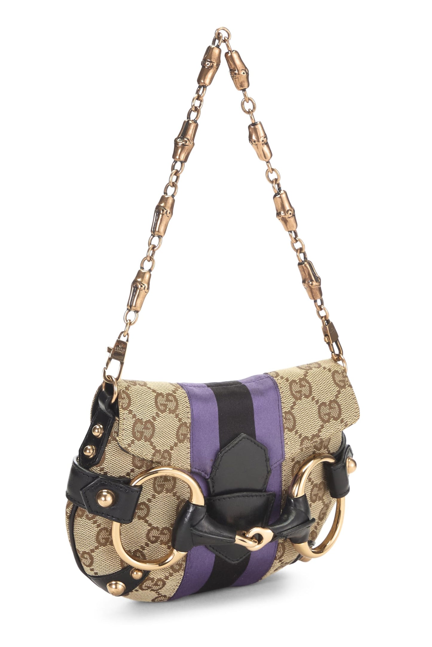Gucci, Purple Original GG Canvas Horsebit Chain Shoulder Bag, Purple