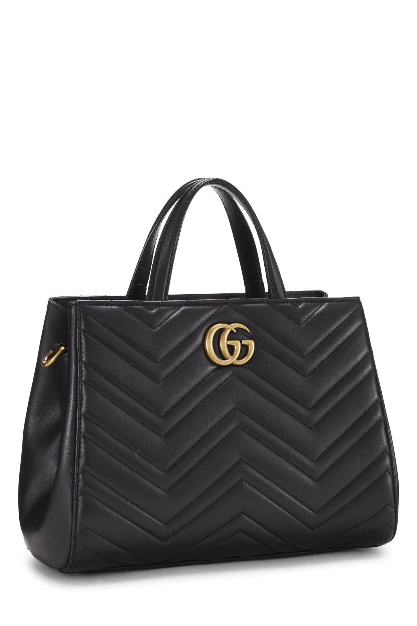Gucci, Black Leather GG Marmont Top Handle Bag Small, Black