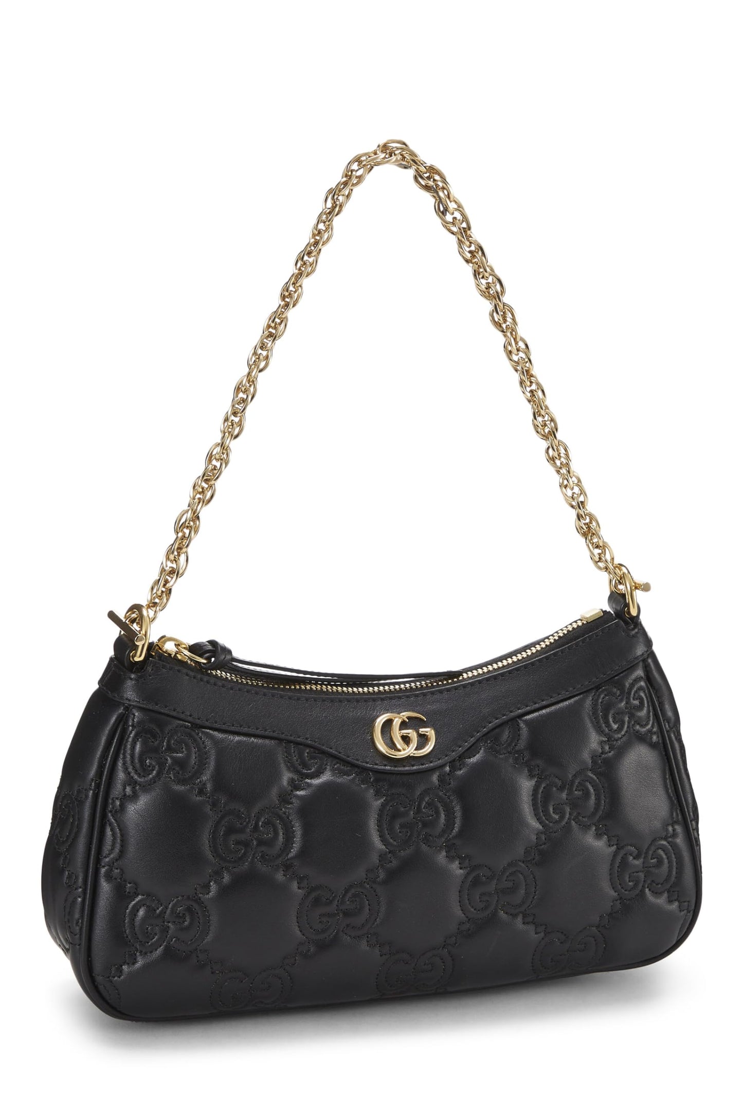 Gucci, Black Leather 'GG' Marmont Matelassé Shoulder Bag, Black