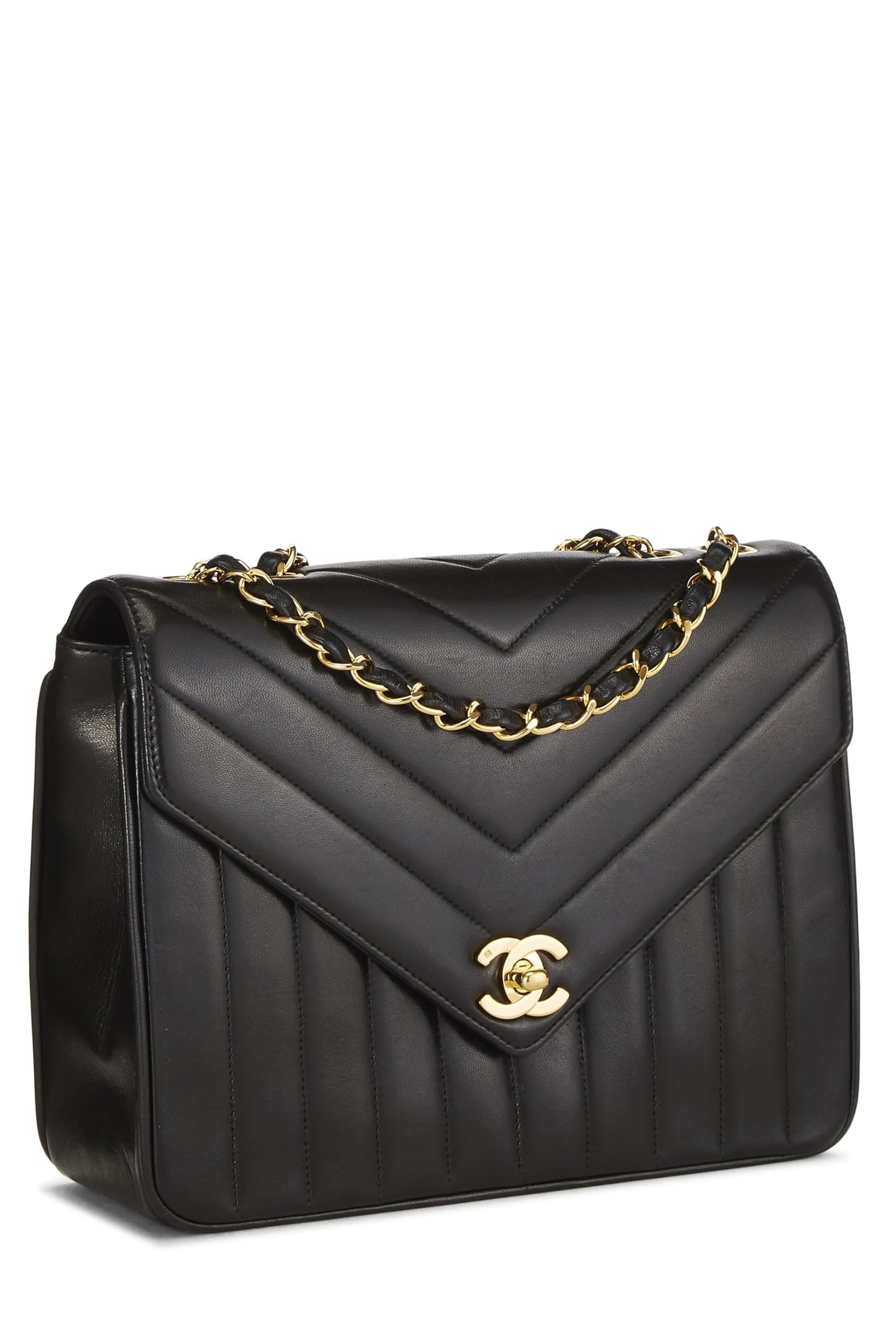 Chanel, Black Chevron Lambskin Envelope Flap Small, Black