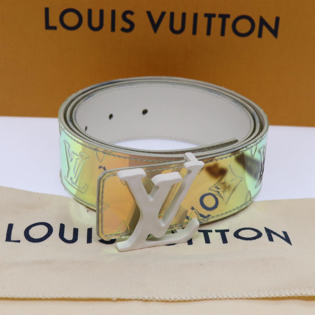 LOUIS VUITTON Prism Ceinture LV Shape Belt 44.1"" Silver M0219U LV 71237A