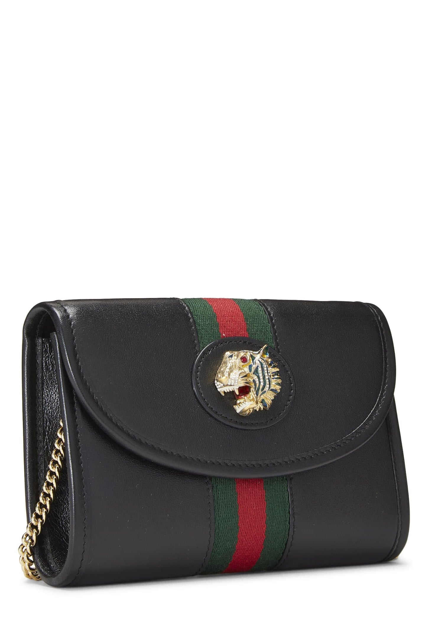 Gucci, Black Leather Web Rajah Shoulder Bag Mini, Black