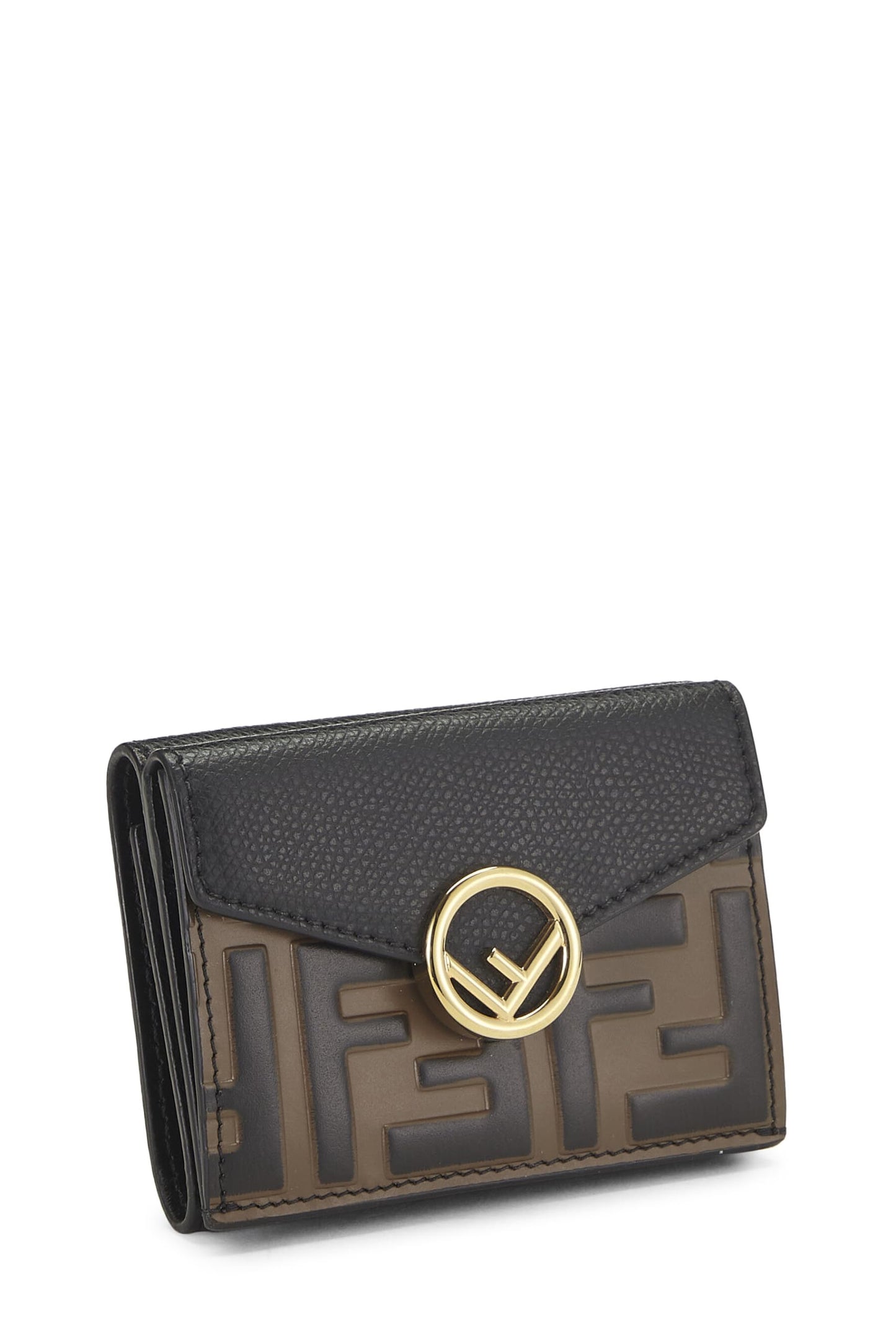 Fendi, Black Leather 'F is Fendi' Compact Wallet, Black