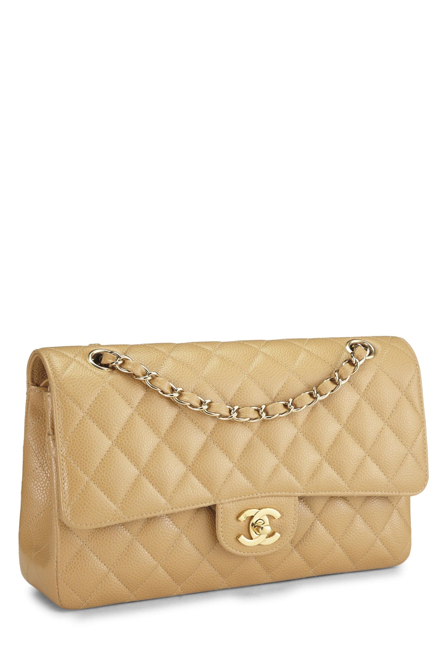 Chanel, Beige Quilted Caviar Classic Double Flap Medium, Beige