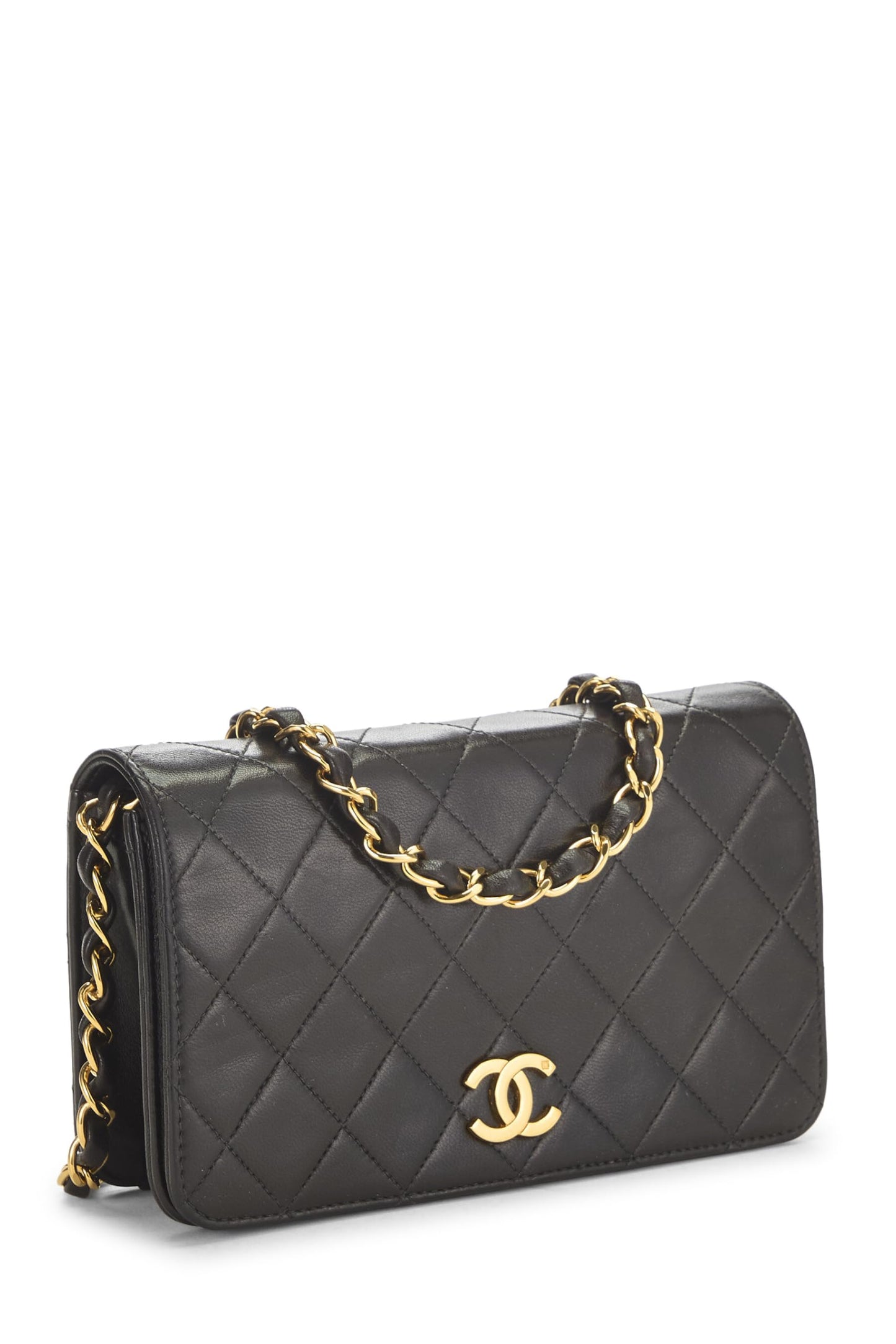 Chanel, Black Quilted Lambskin Snap Full Flap Mini, Black