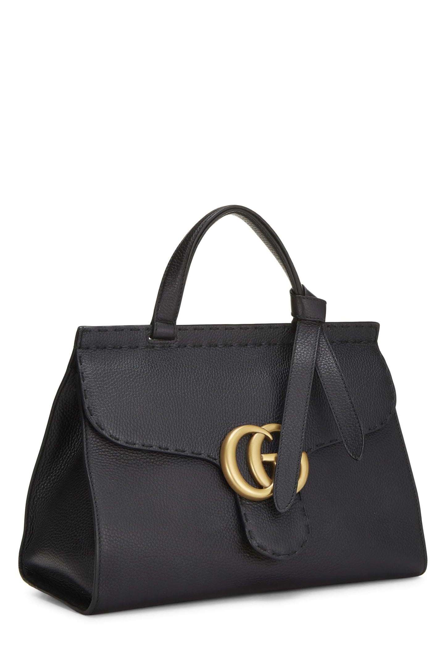 Gucci, Black Leather GG Marmont Top Handle Flap Bag, Black
