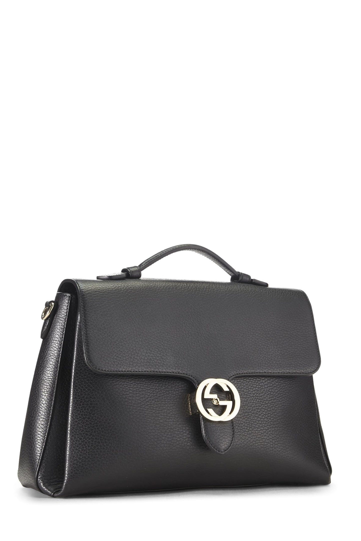 Gucci, Black Leather Interlocking Handle Bag Large, Black