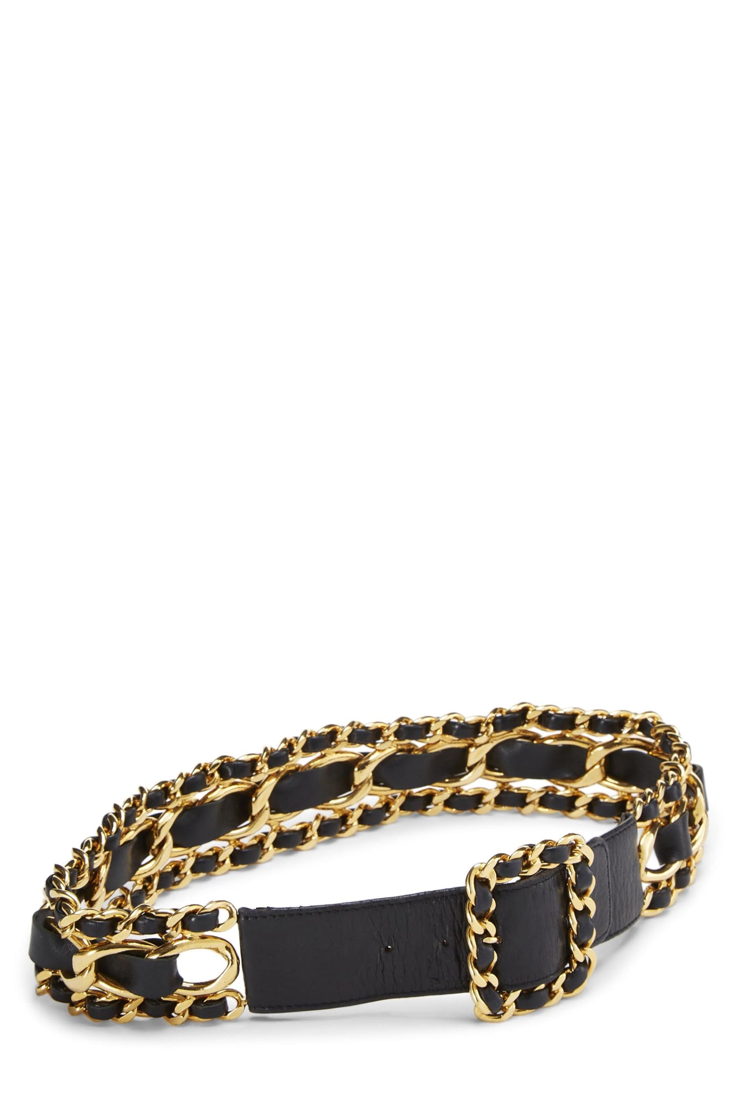 Chanel, Black Leather & Gold Chain Belt, Black