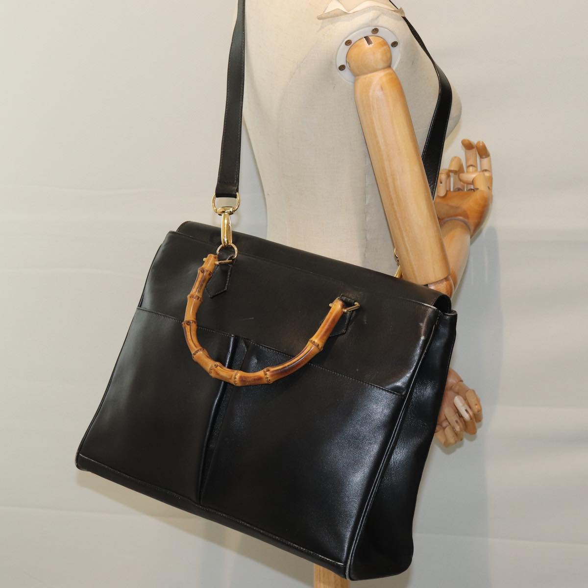 GUCCI Bamboo Shoulder Bag Leather 2way Black 71587