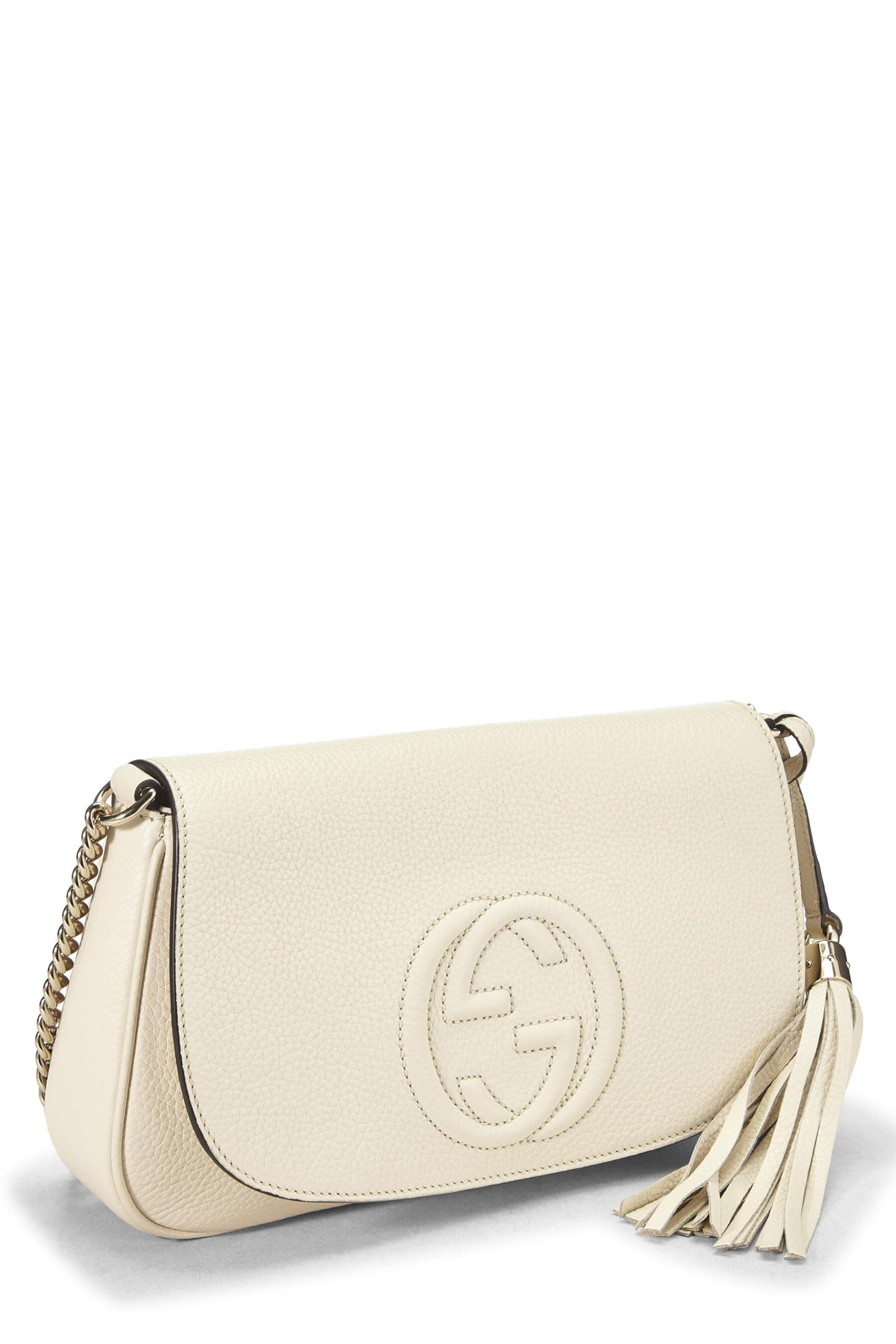 Gucci, Beige Grained Leather Soho Chain Flap Crossbody, Gold