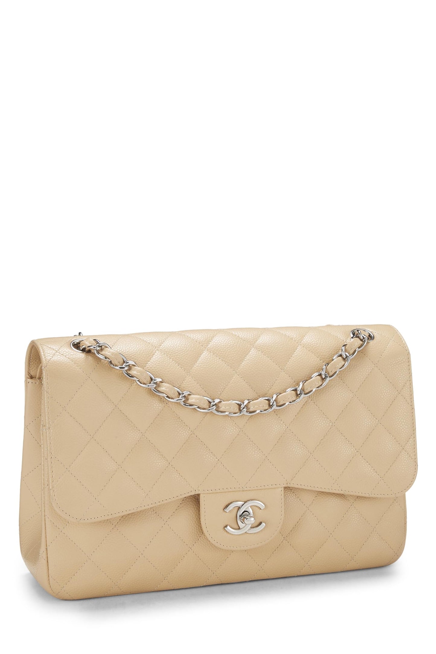 Chanel, Beige Quilted Caviar New Classic Double Flap Jumbo, Beige