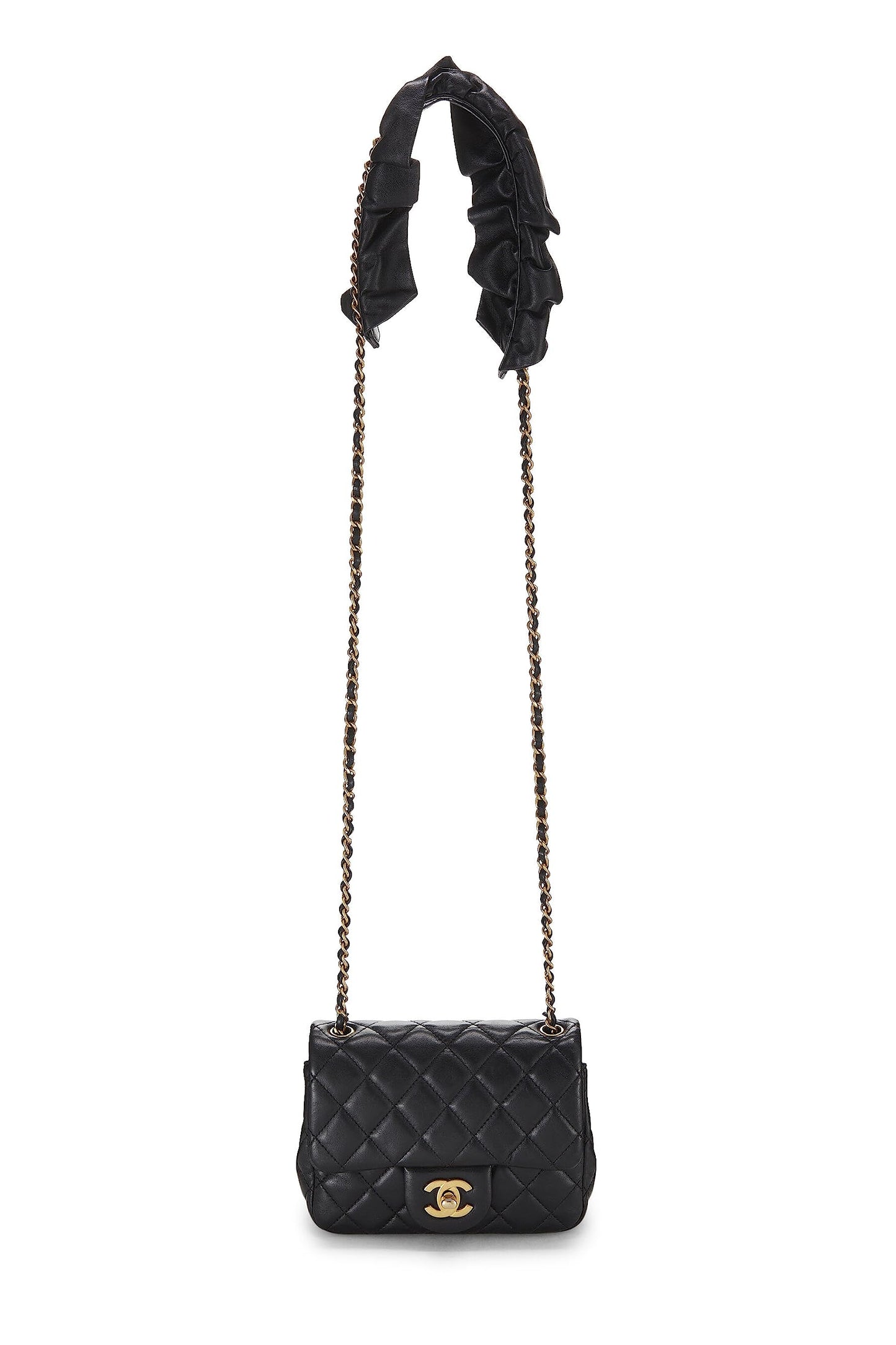 Chanel, Black Quilted Lambskin Romance Square Flap Mini, Black