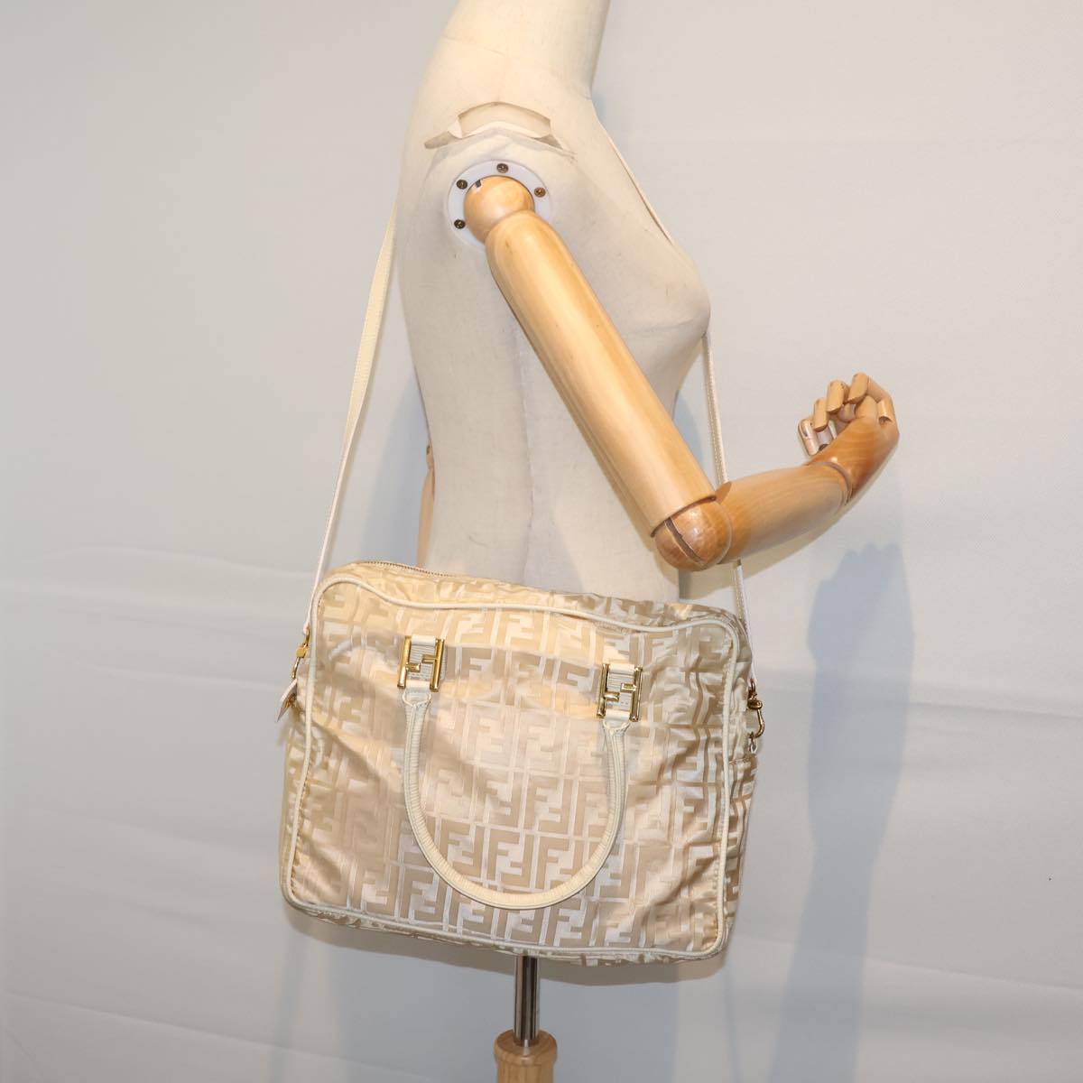 FENDI Zucca Canvas Hand Bag Nylon 2way Beige 71835