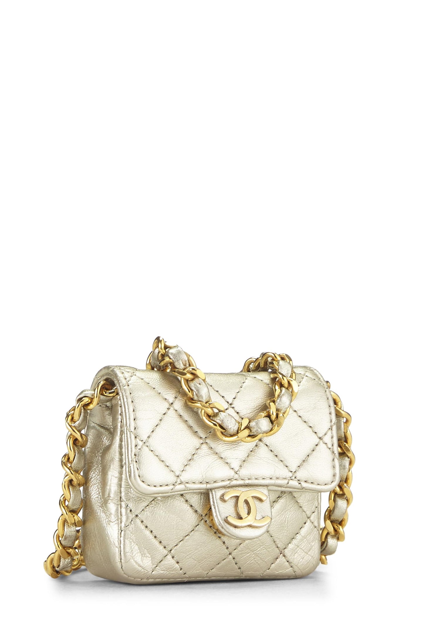 Chanel, Gold Quilted Lambskin Half Flap Micro, Gold