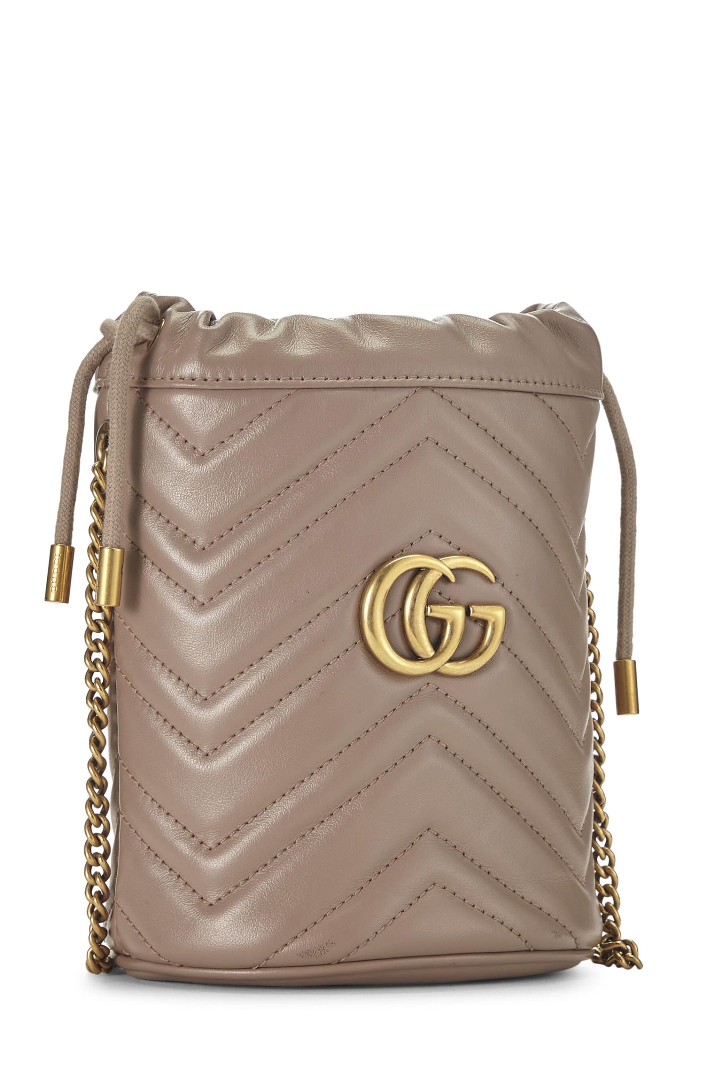 Gucci, Beige Leather GG Marmont Chain Bucket Bag Small, Beige
