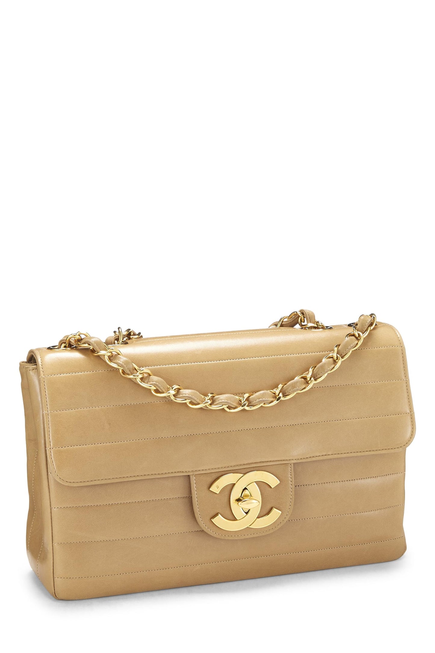 Chanel, Beige Horizontal Lambskin Half Flap Jumbo, Beige