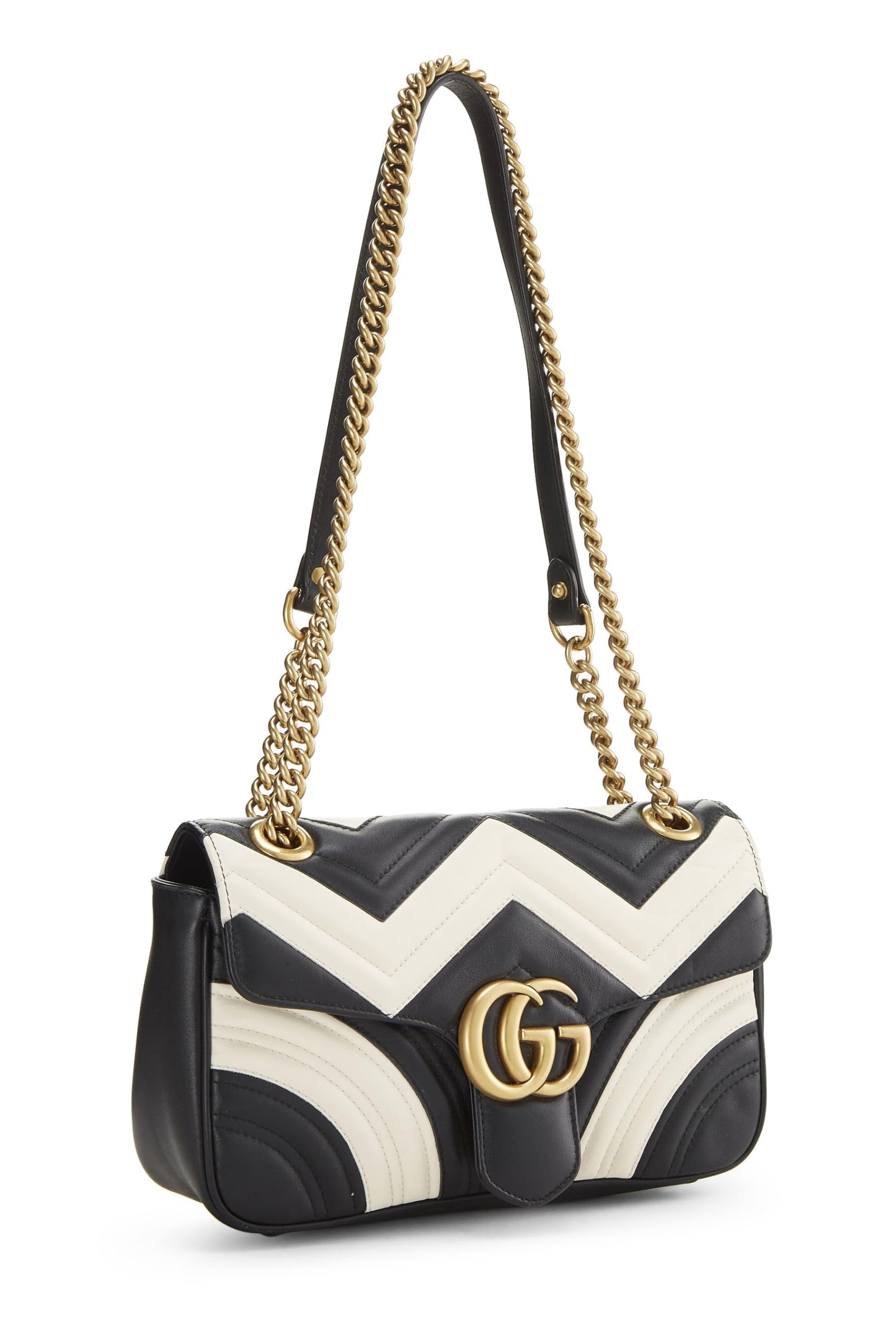 Gucci, Black & White Leather GG Marmont Shoulder Bag Small, Multi