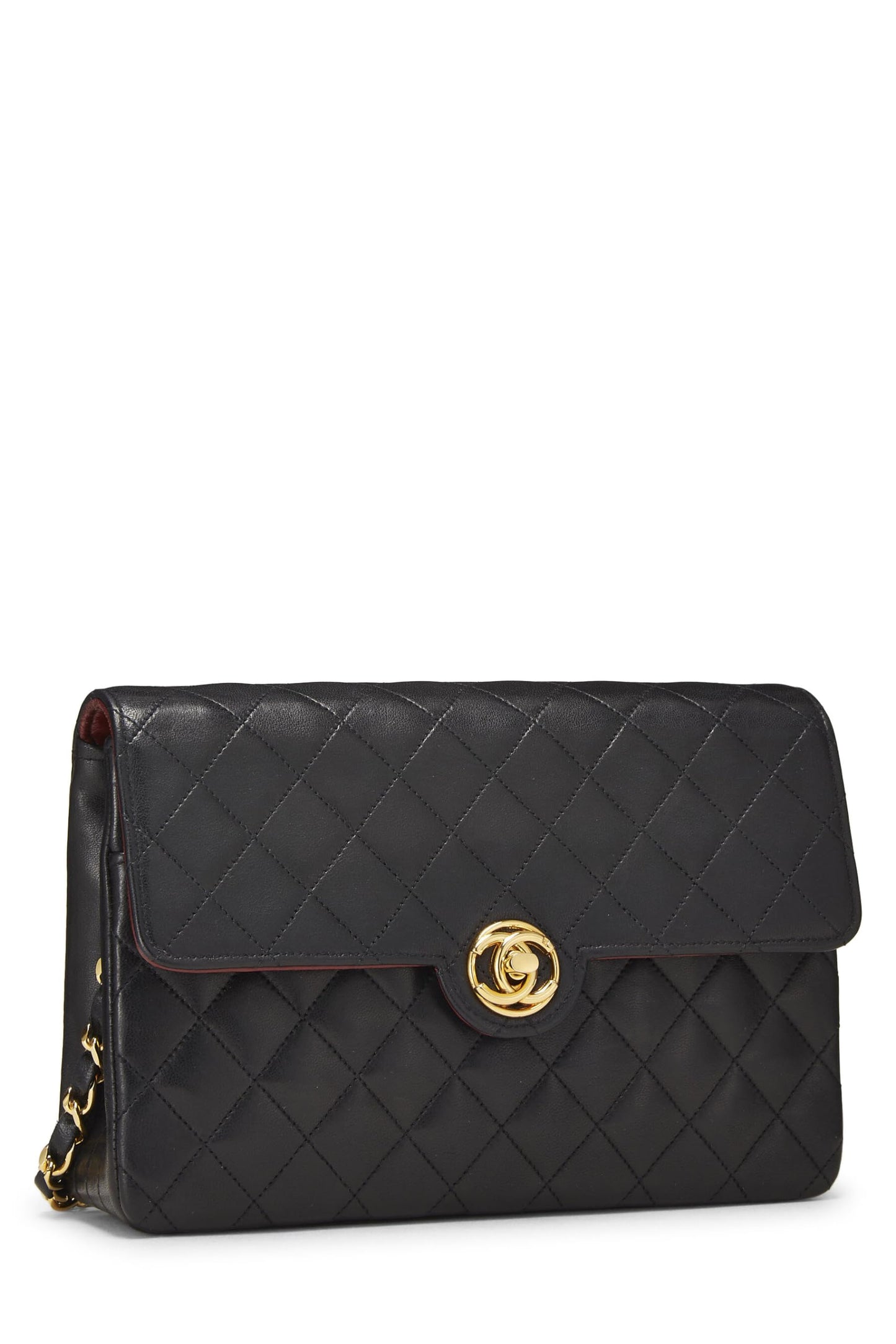 Chanel, Black Quilted Lambskin Circle Lock Half Flap, Black