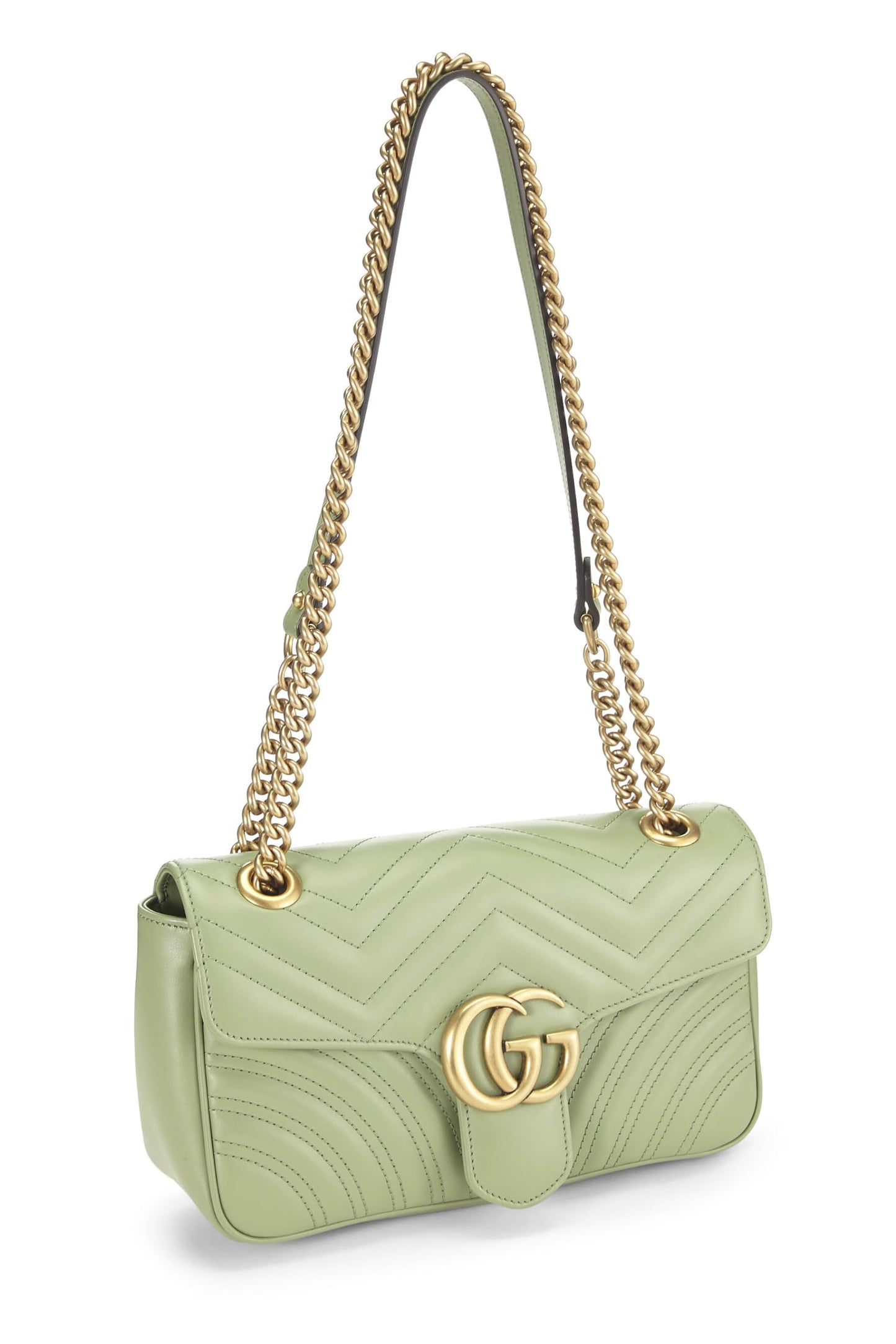 Gucci, Green Leather Torchon GG Marmont Shoulder Bag Small, Green