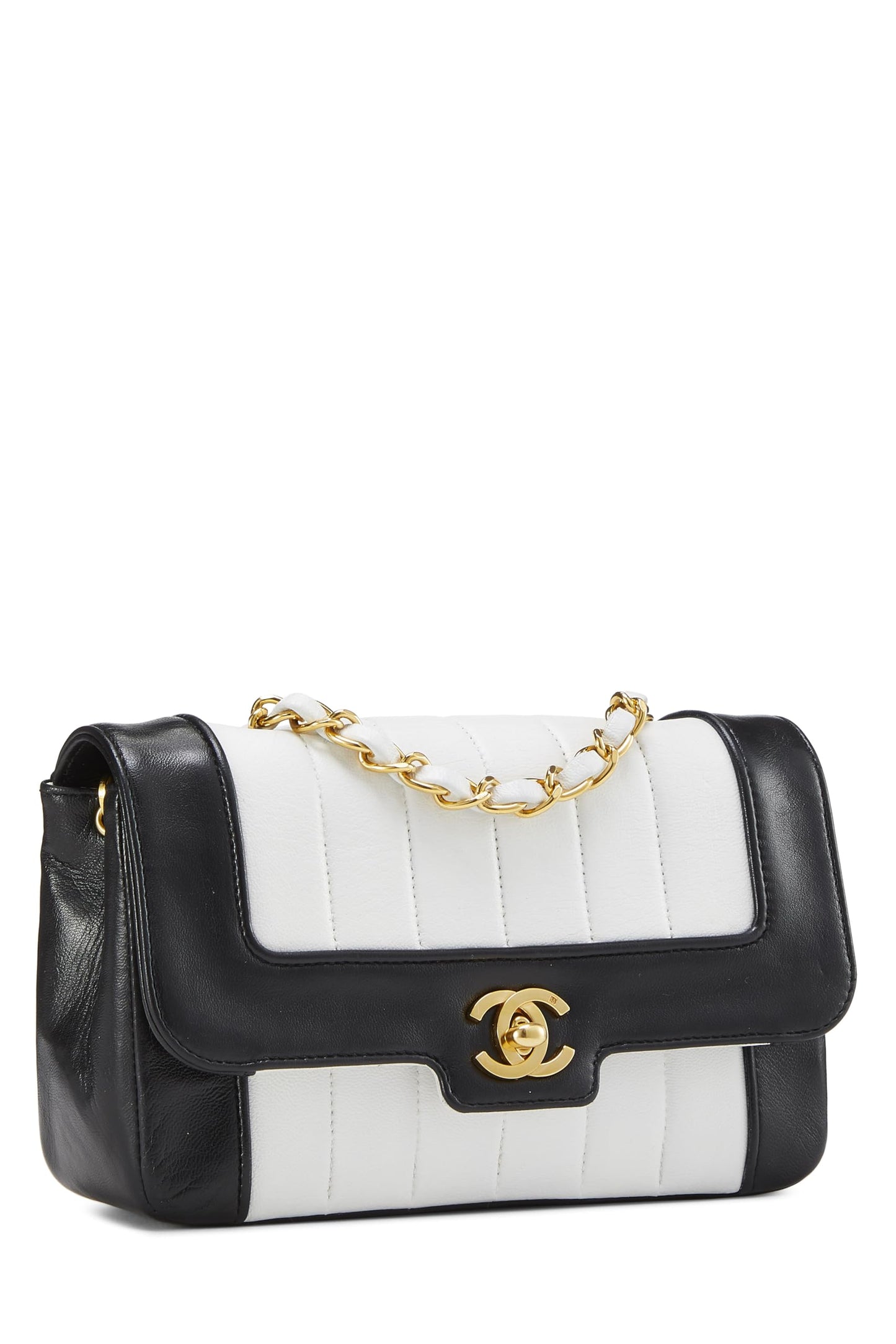 Chanel, White & Black Vertical Lambskin Border Flap Mini, Multi